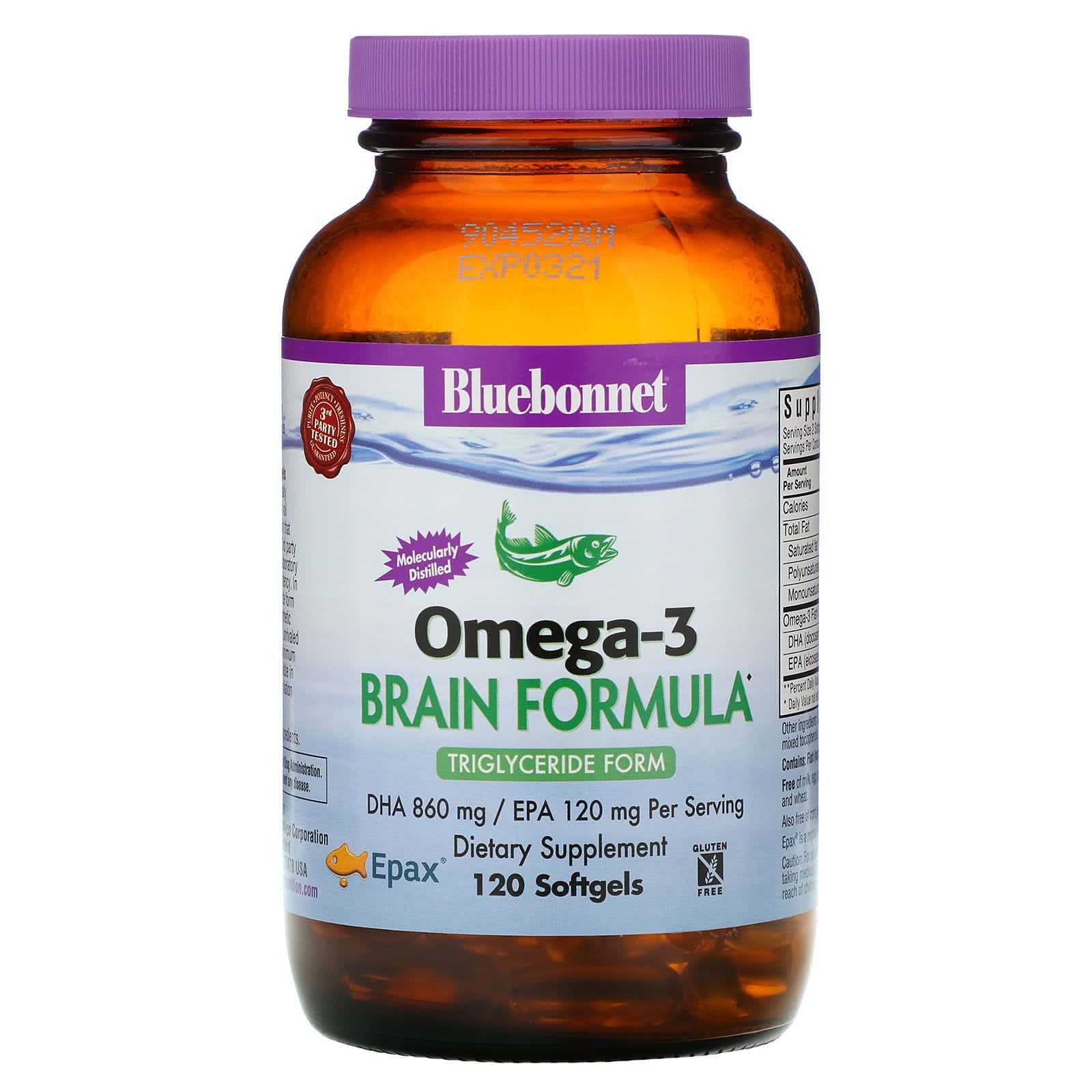 Bluebonnet Nutrition, Omega-3 Natural Fórmula para el Cerebro 120 Cápsulas Gel Suave