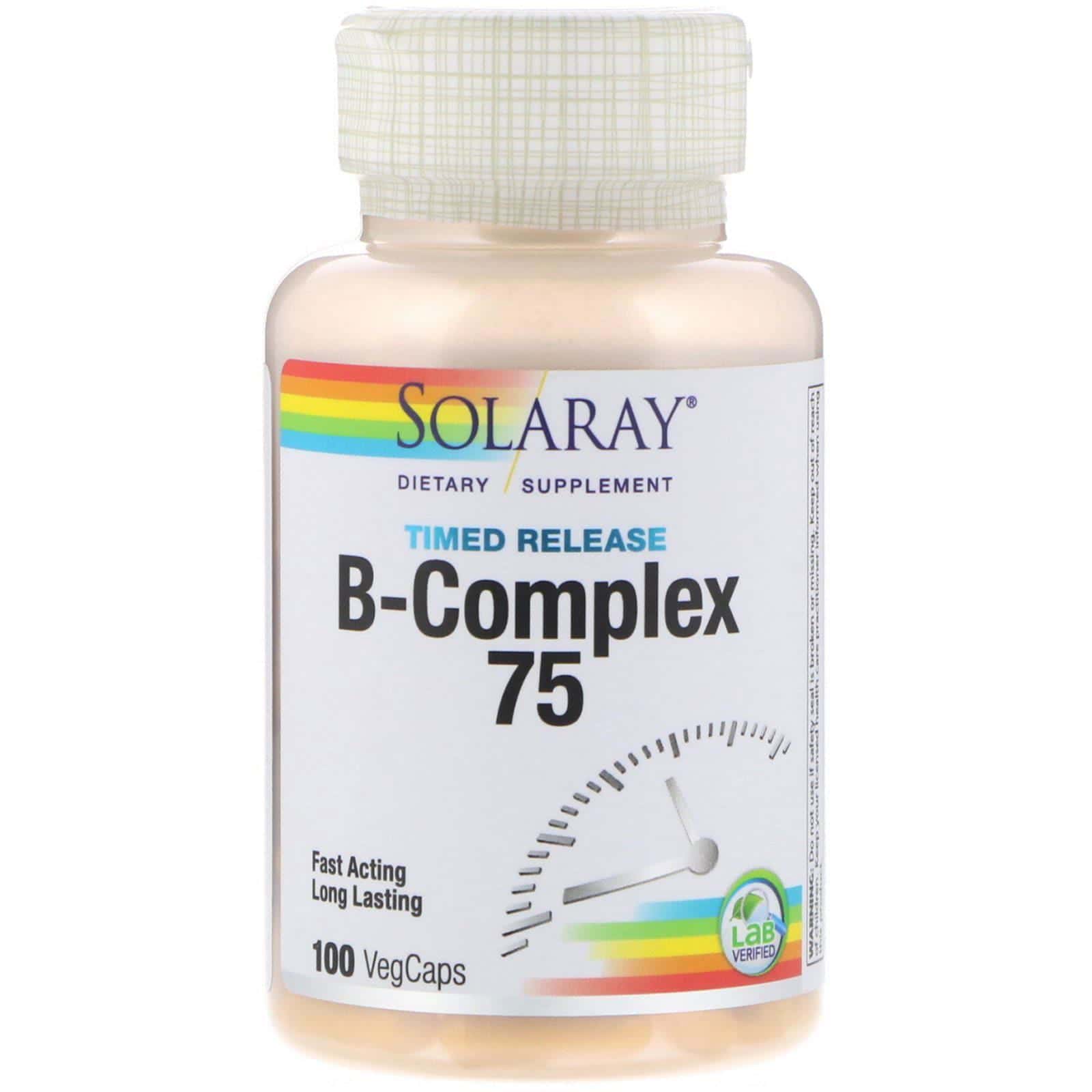 Solaray, B-Complex 75, dos etapas, liberación programada, 100 VegCaps