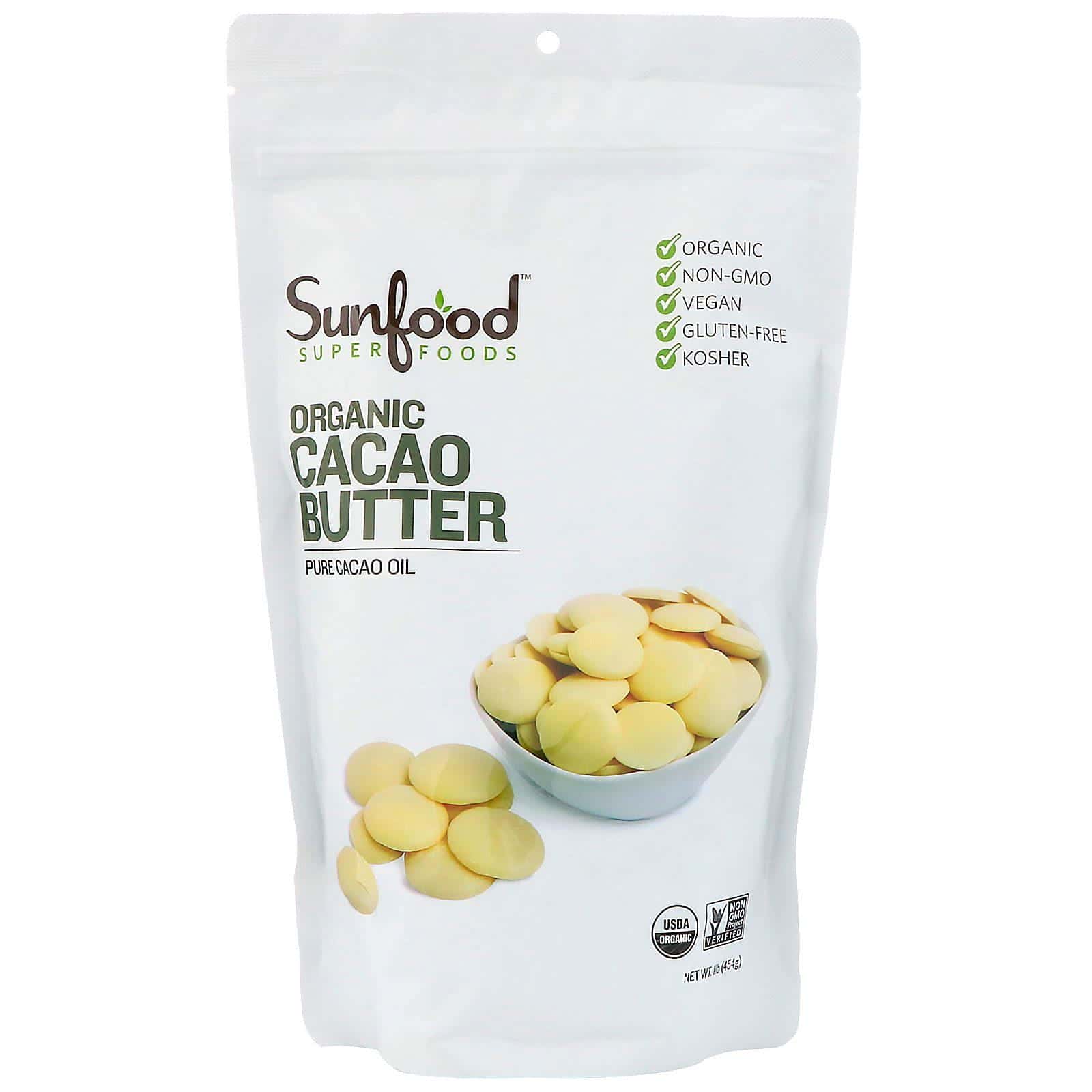 Sunfood, Manteca de cacao orgánica, 454 g (1 lb)