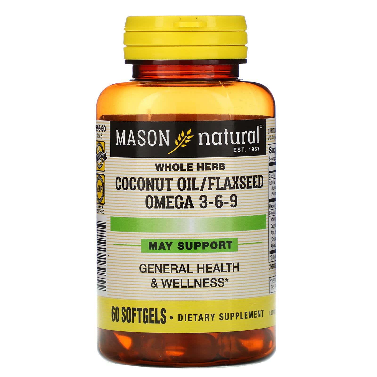 Mason Natural, Whole Herb Coconut Oil/Flaxseed Omega 3-6-9, 60 Softgels