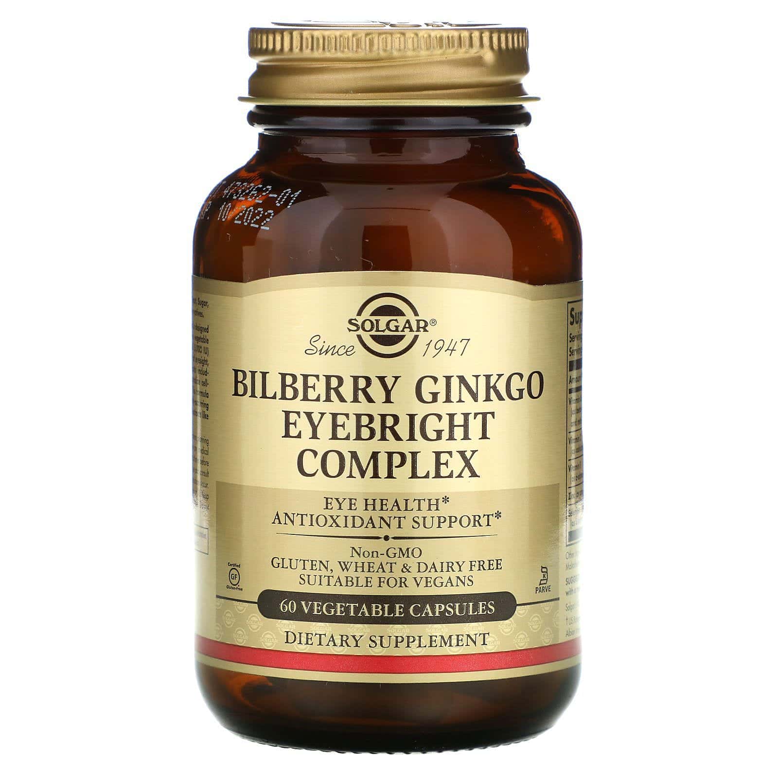 Solgar, Complejo de Mirtilo, Ginkgo y Eufrasia, 60 cápsulas vegetales