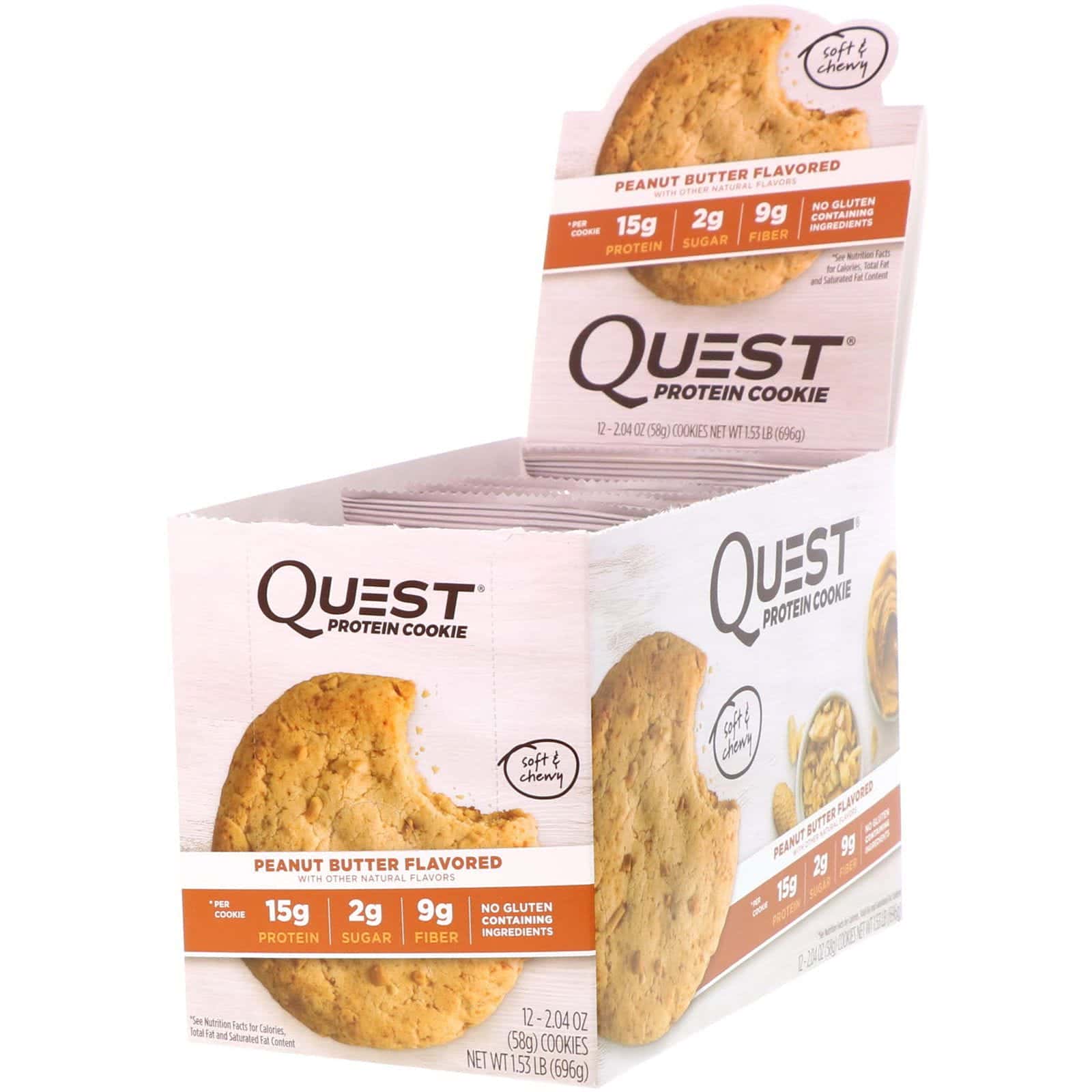Quest Nutrition, Proteína en galletas, manteca de maní, paquete de 12, 2.04 oz (58 g) cada una