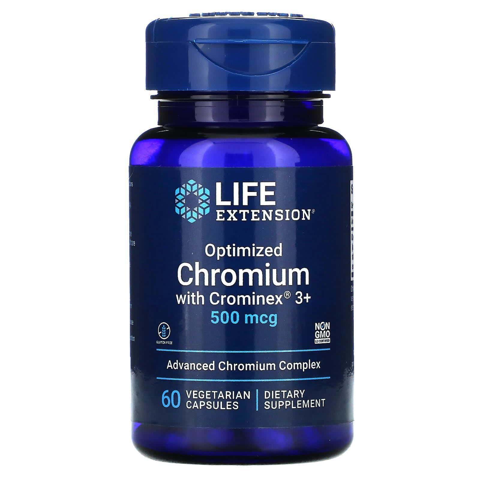 Life Extension, Cromo optimizado con Crominex 3+, 500 mcg, 60 cápsulas vegetales