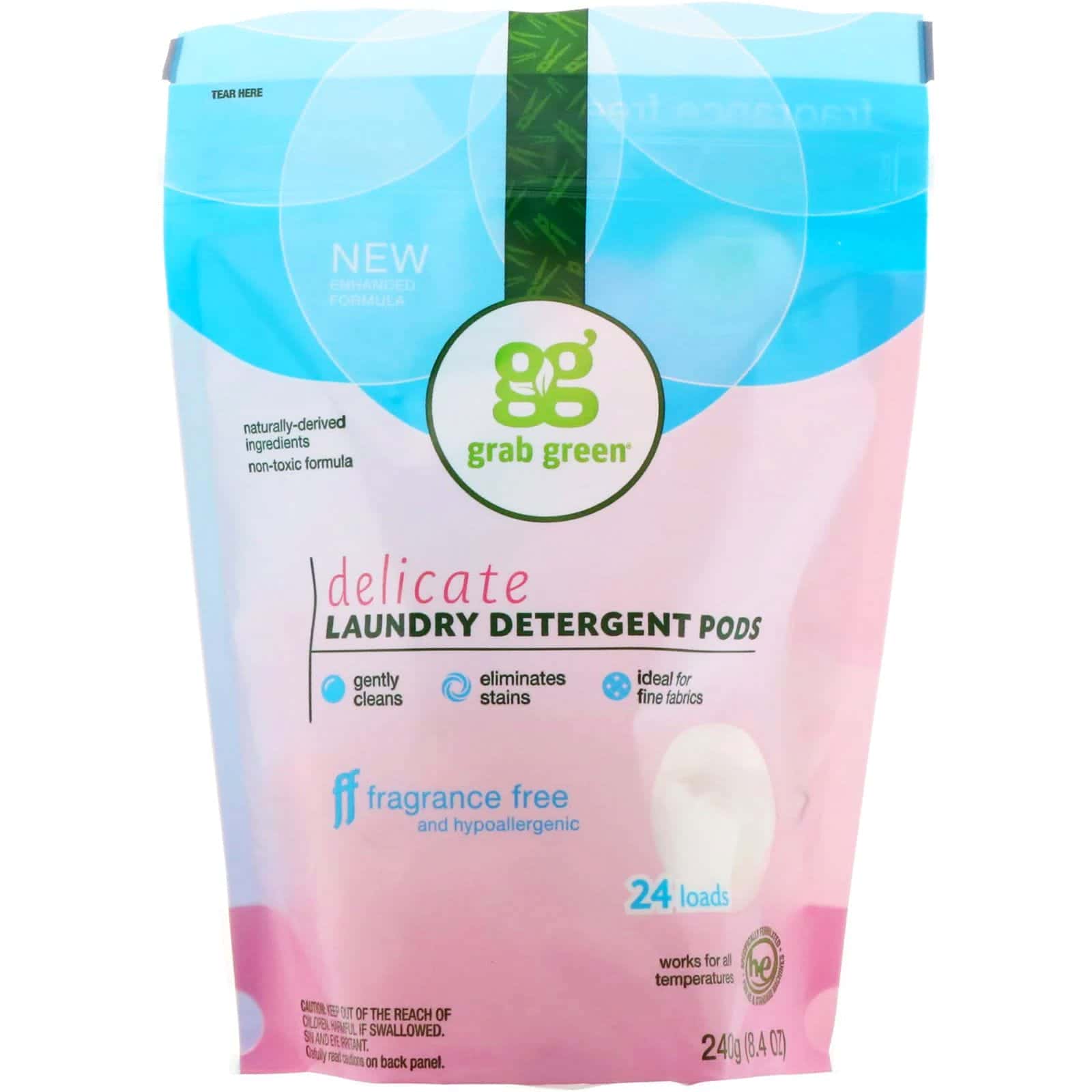 Grab Green, Delicado Detergente, Libre de Fragancia, 24 Cargas, 8.4 oz (240 g)
