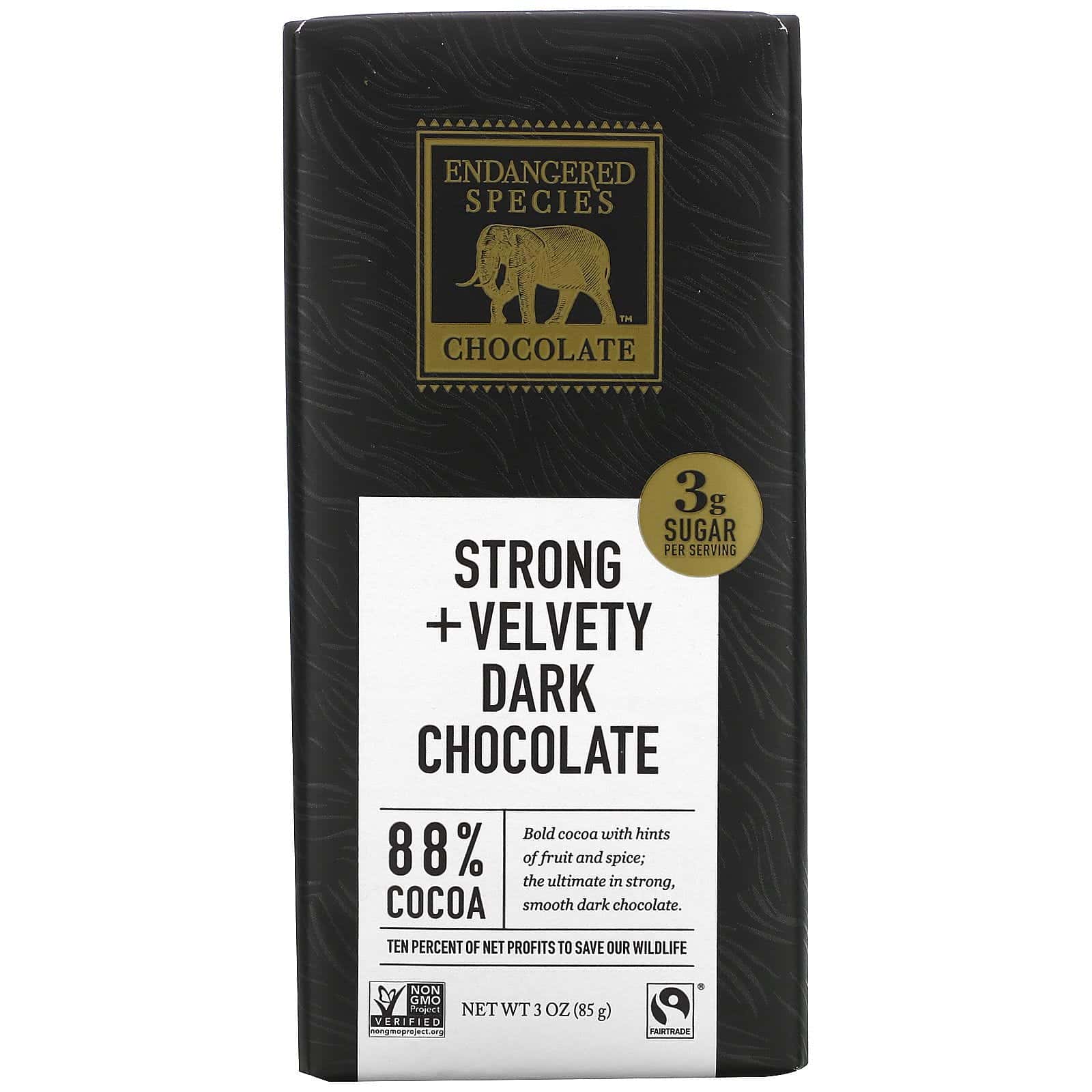 Endangered Species Chocolate, Chocolate negro intenso y aterciopelado, 85 g (3 oz)