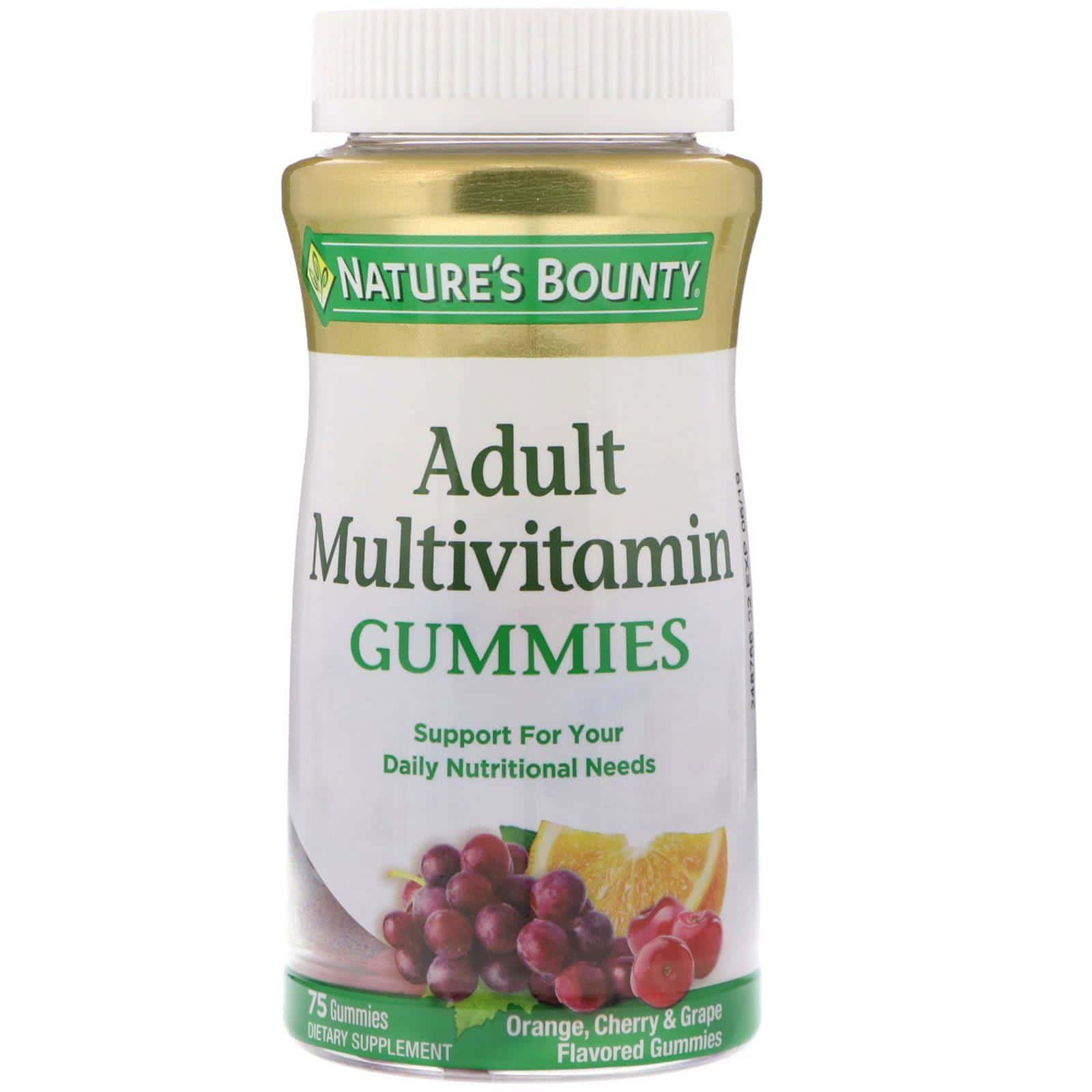 Nature's Bounty, Gomitas multivitamínicas para adultos, sabor a naranja, cereza y uva, 75 gomitas