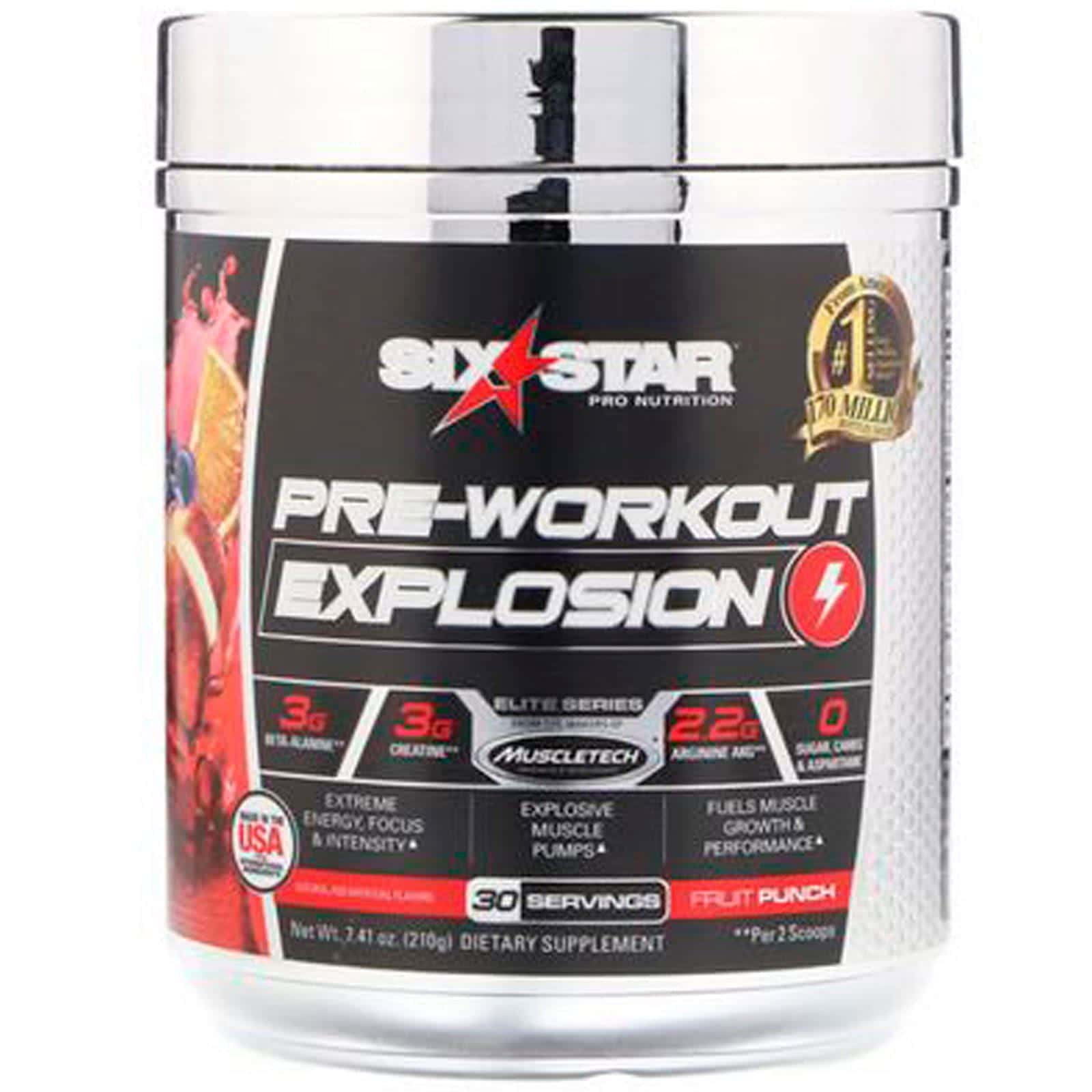 Six Star, Explosión para el preentrenamiento, impulso frutal, 7.41 oz (210 g)