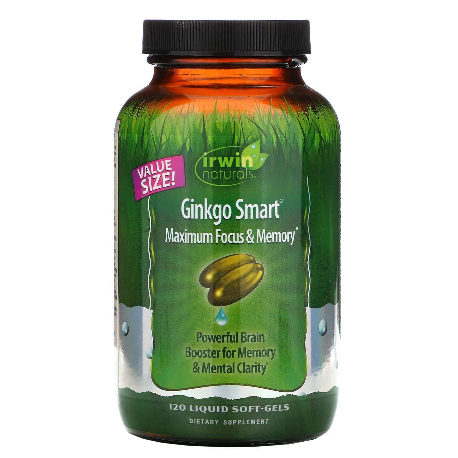 Irwin Naturals, Ginkgo Smart, concentración y memoria máximos, 120 erlas líquidas