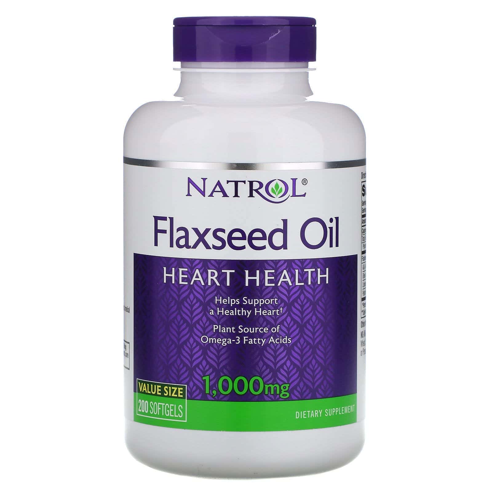 Natrol, Aceite de semilla de linaza, Salud del corazón, 1000 mg, 200 cápsulas blandas