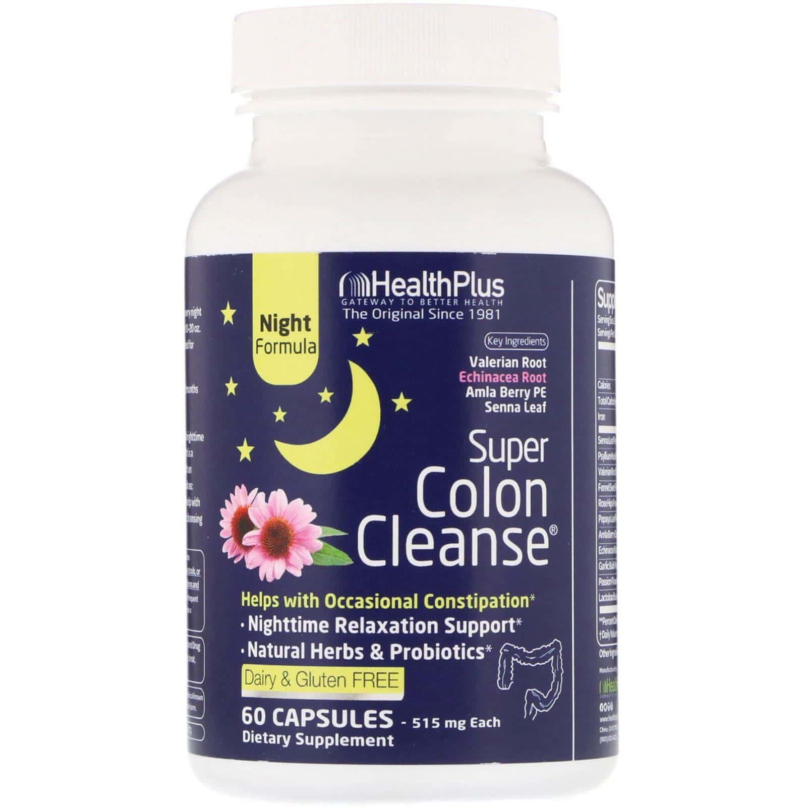 Health Plus, Super Purga del Colon, Noche, 60 Cápsulas