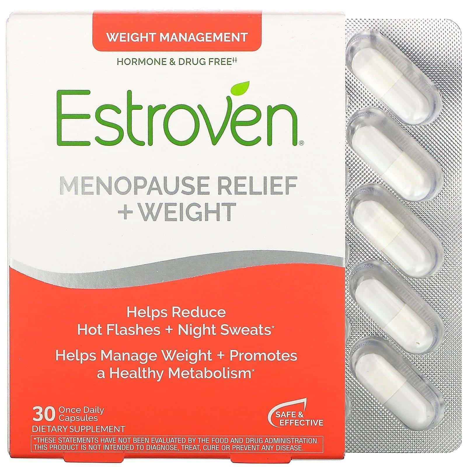 Estroven, Alivio para la menopausia y control del peso, 30 cápsulas de un solo consumo diario