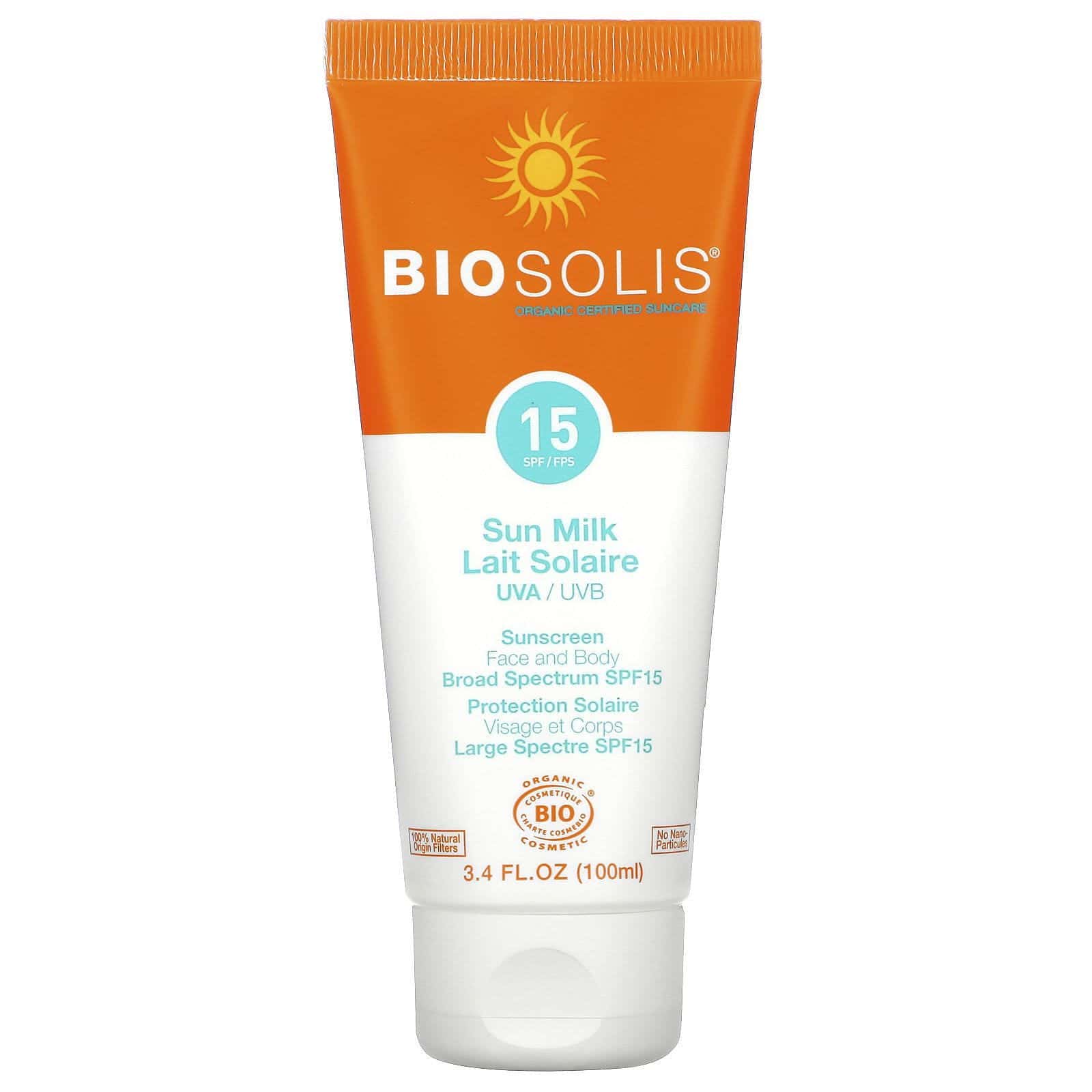 Biosolis, Leche solar, Protector solar, FPS 15, 100 ml (3,4 oz. líq.)
