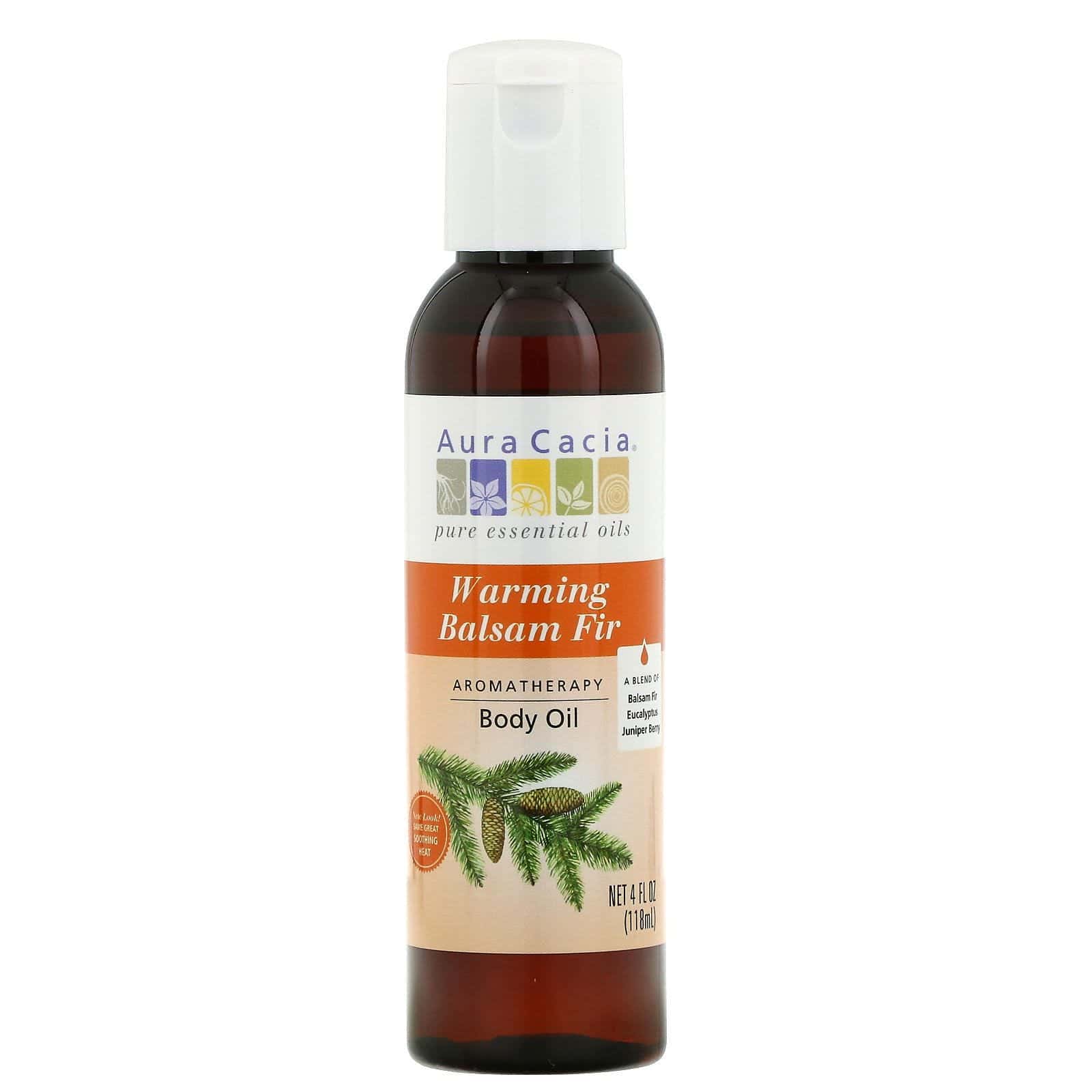 Aura Cacia, Aceite corporal de aromaterapia para calentamiento, con bálsamo de abeto, 4 oz fluidas (118 ml)