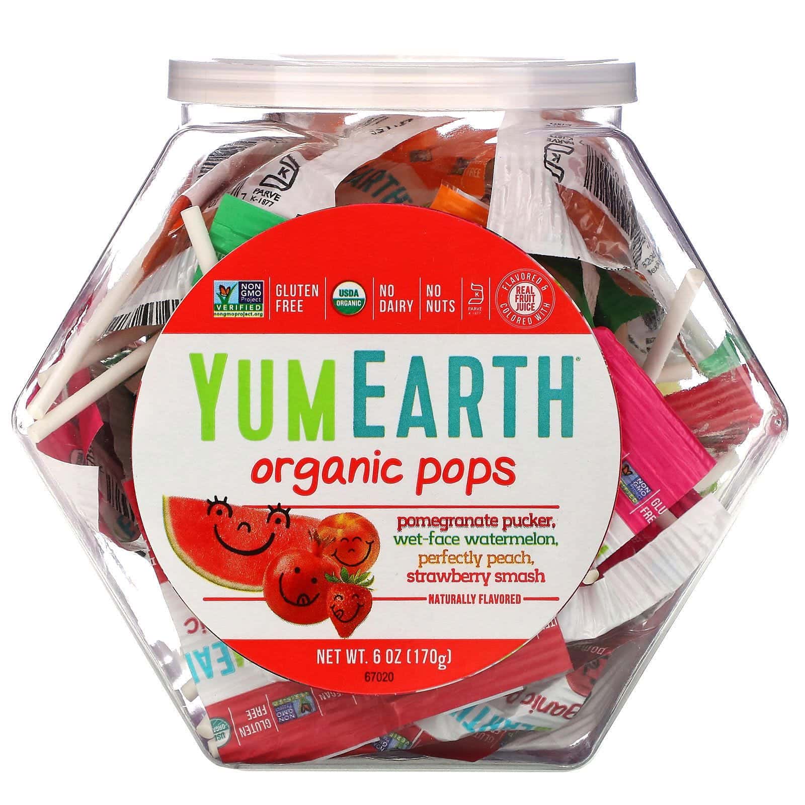 YumEarth, Chupetines orgánicos, Más de 25 chupetines, 6 oz (170 g)