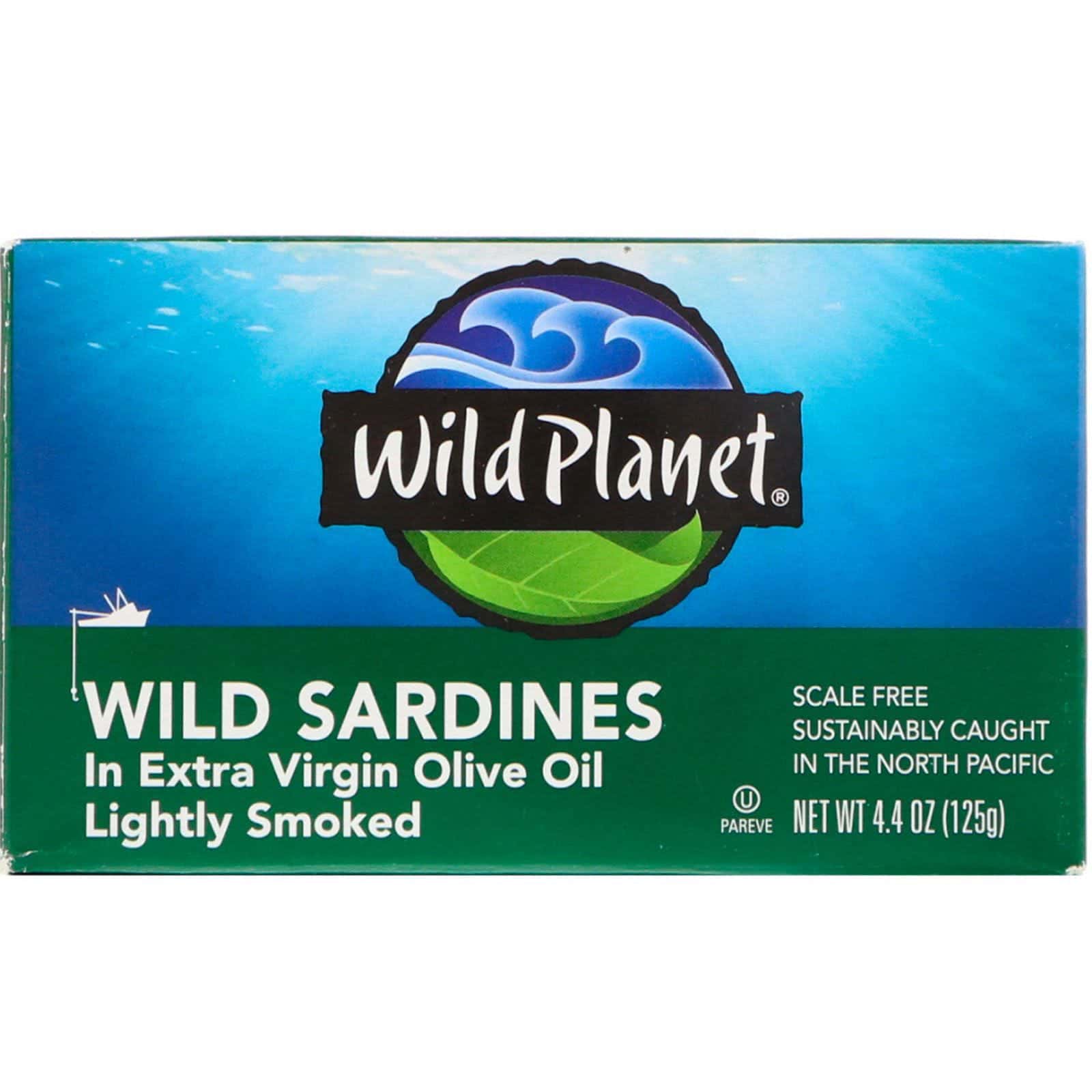 Wild Planet, Sardinas silvestres en aceite de oliva extravirgen, ligeramente ahumadas, 4,4 oz (125 g)