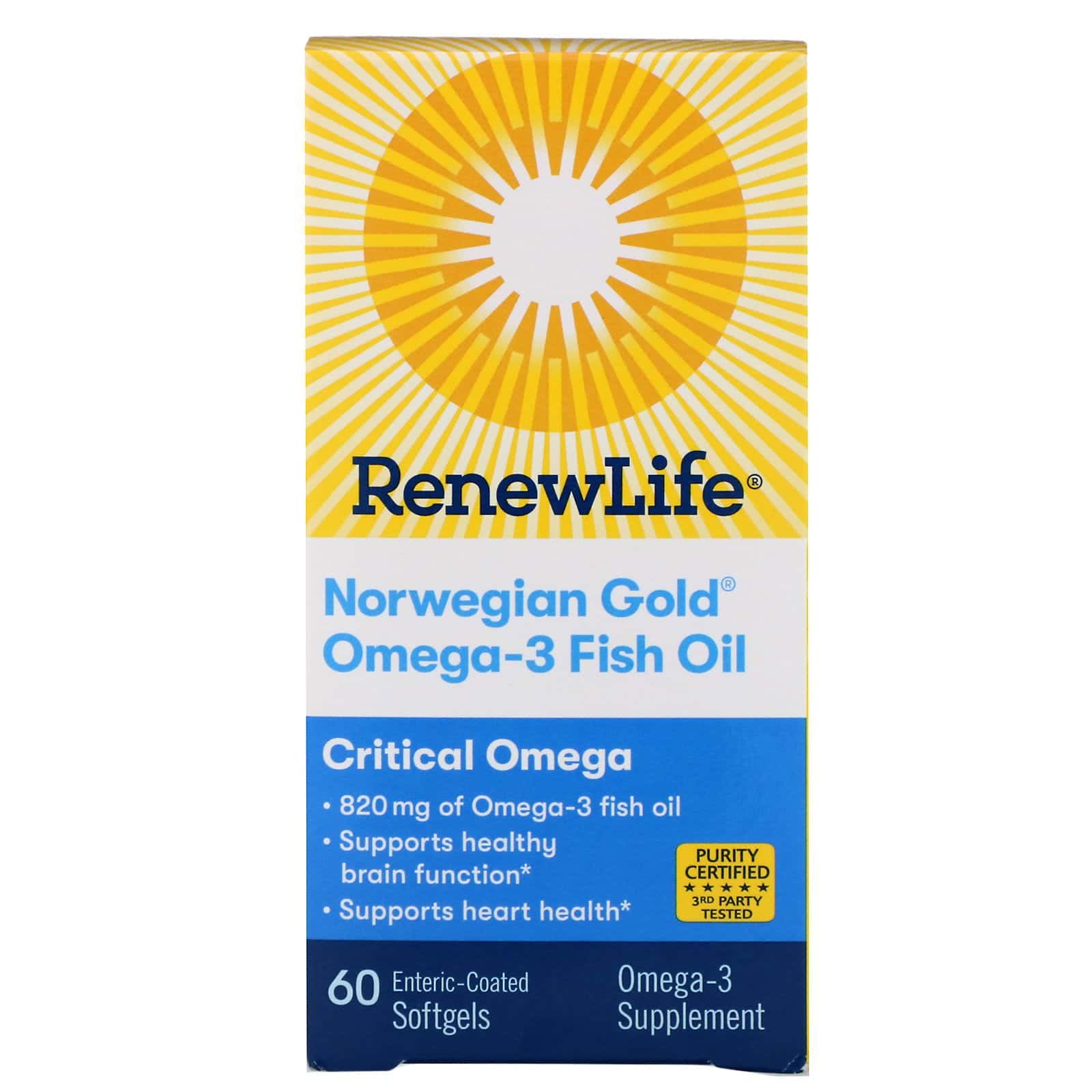 Renew Life, Omega esencial, Aceite de pescado con omega-3 Norwegian Gold, 60 cápsulas blandas con recubrimiento entérico