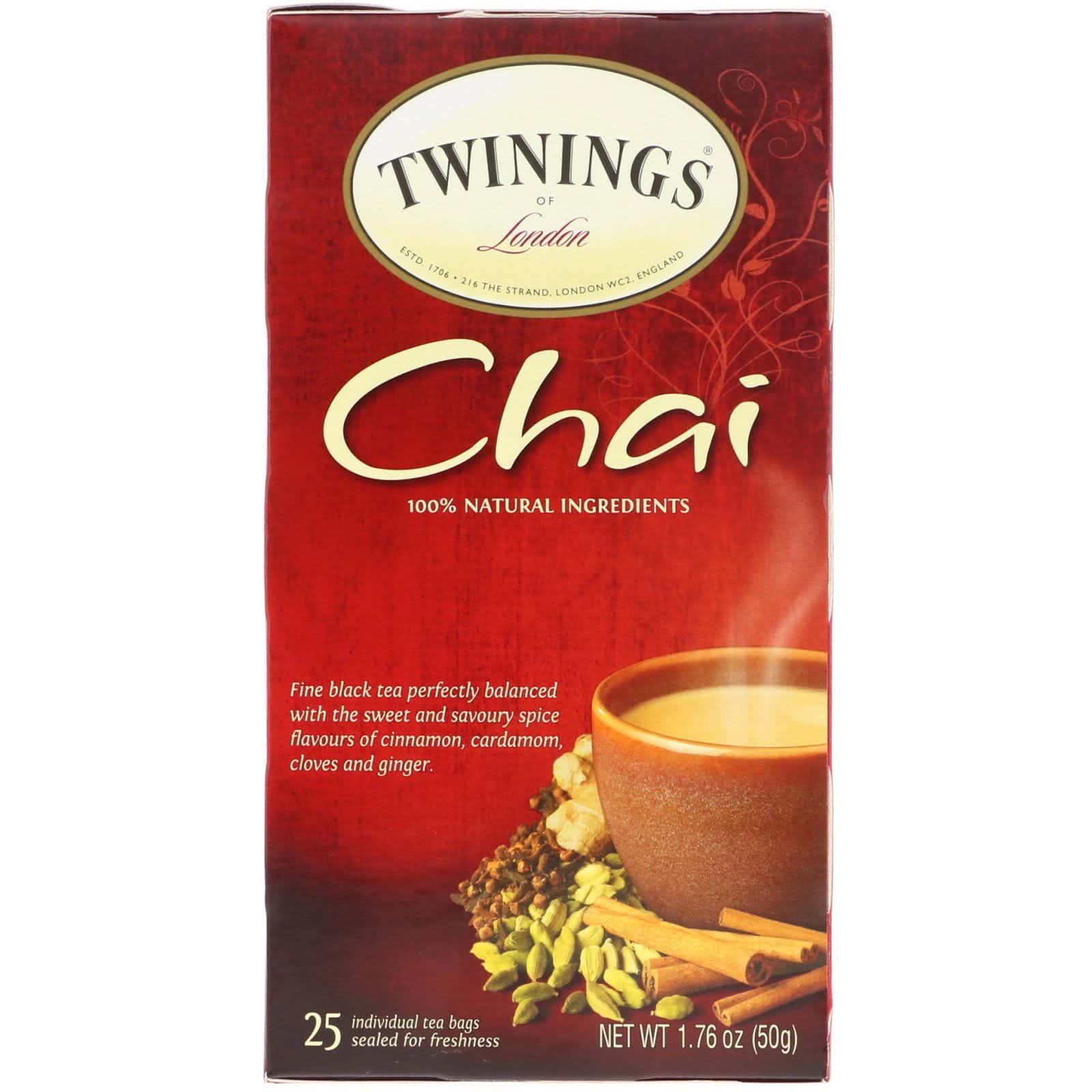 Twinings, Té Chai, 25 Bolsitas de Té, 1.76 oz (50 g)