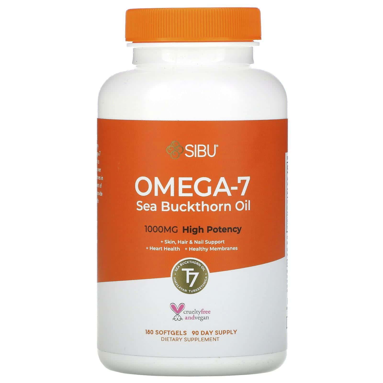 Sibu Beauty, Omega-7, Aceite de espino amarillo, 1000 mg, 180 cápsulas blandas