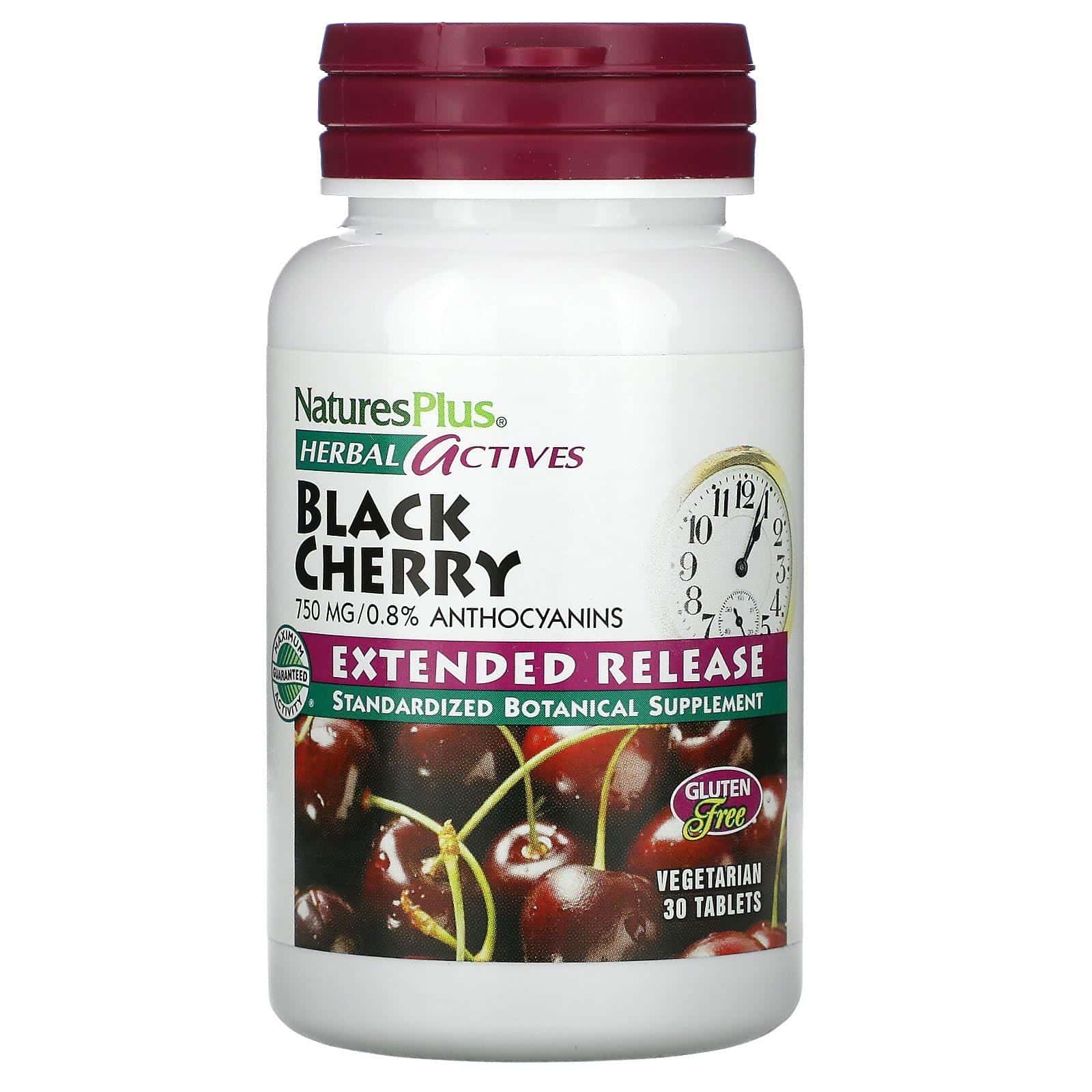 Nature's Plus, Activos herbarios, Cereza negra, 750 mg, 30 comprimidos