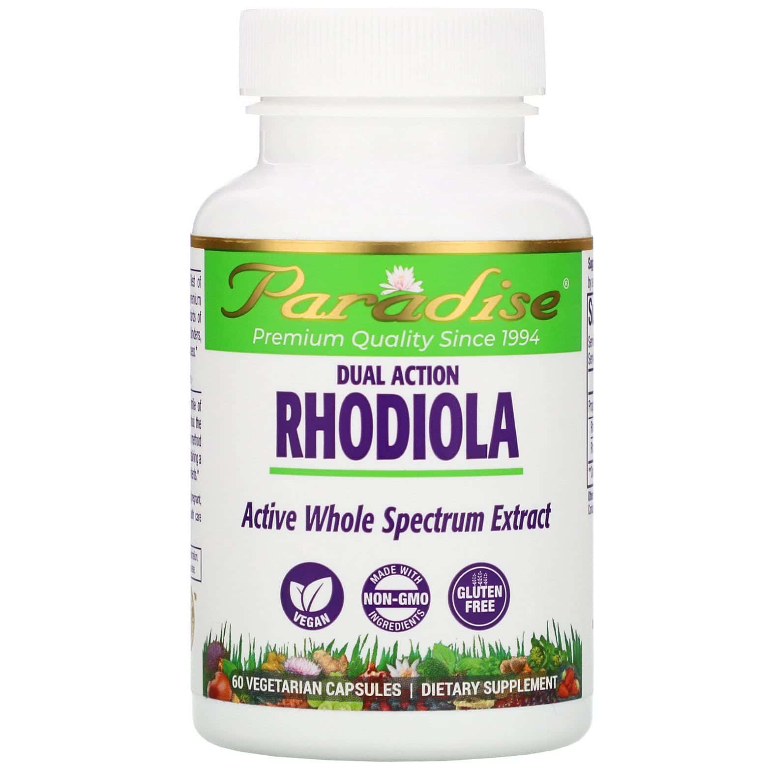 Paradise Herbs, Rhodiola doble acción, 60 cápsulas vegetales