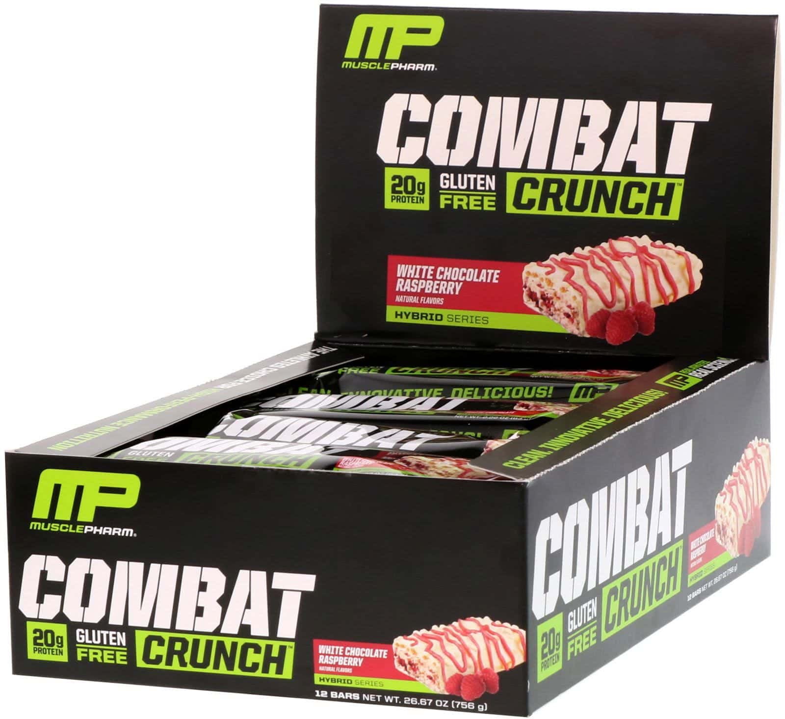 MusclePharm, Combat Crunch, chocolate, frambuesa, 12 barras, 2.22 oz (63 g) cada una