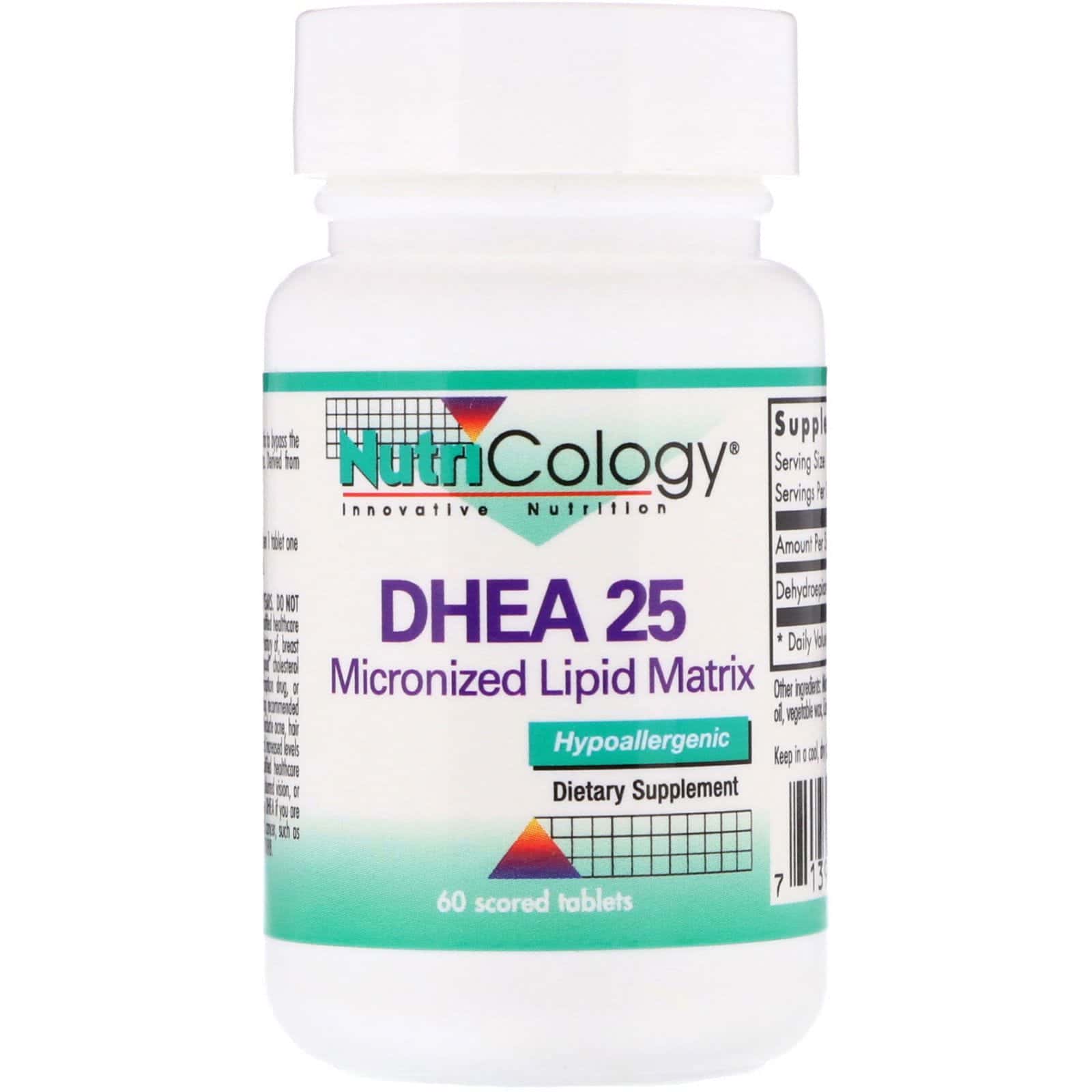Nutricology, DHEA 25, Matriz de lípidos micronizados, 60 Tabletas