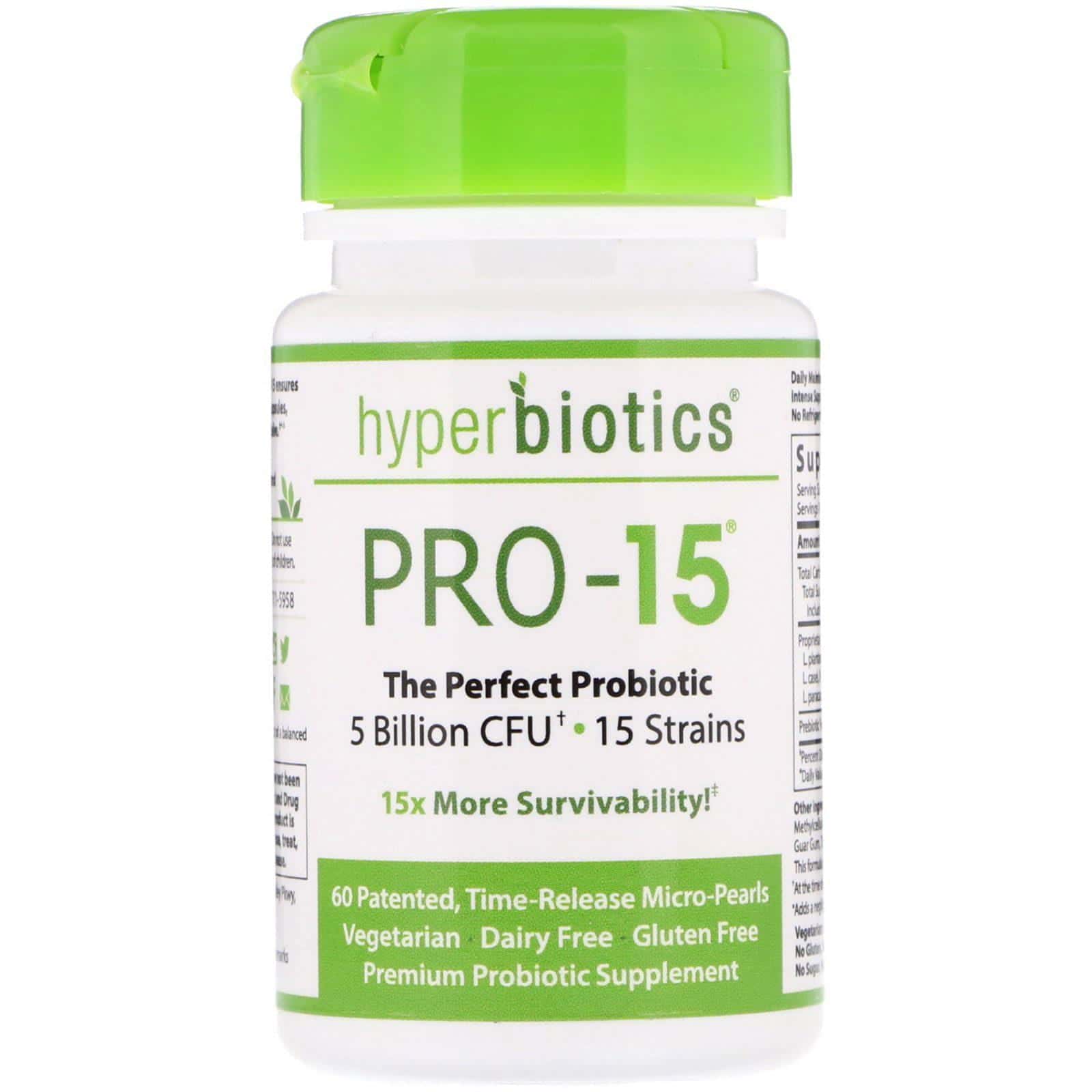Hyperbiotics, PRO-15, el probiótico perfecto, 5 mil millones de UFC, 60 tabletas patentados de liberación prolongada