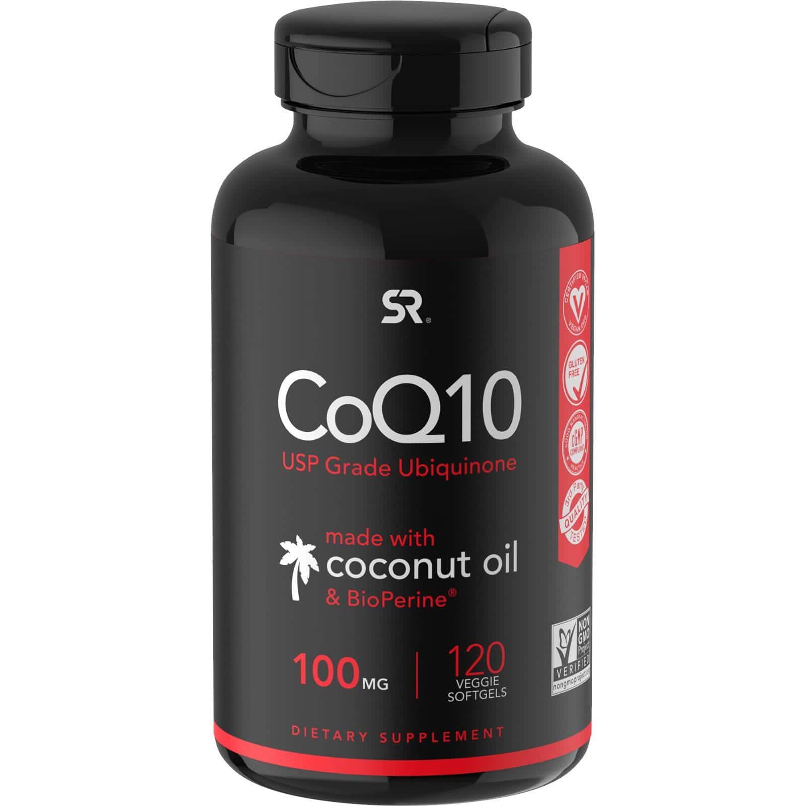 Sports Research, CoQ10 con BioPerine y aceite de coco, 100 mg, 120 cápsulas blandas vegetarianas