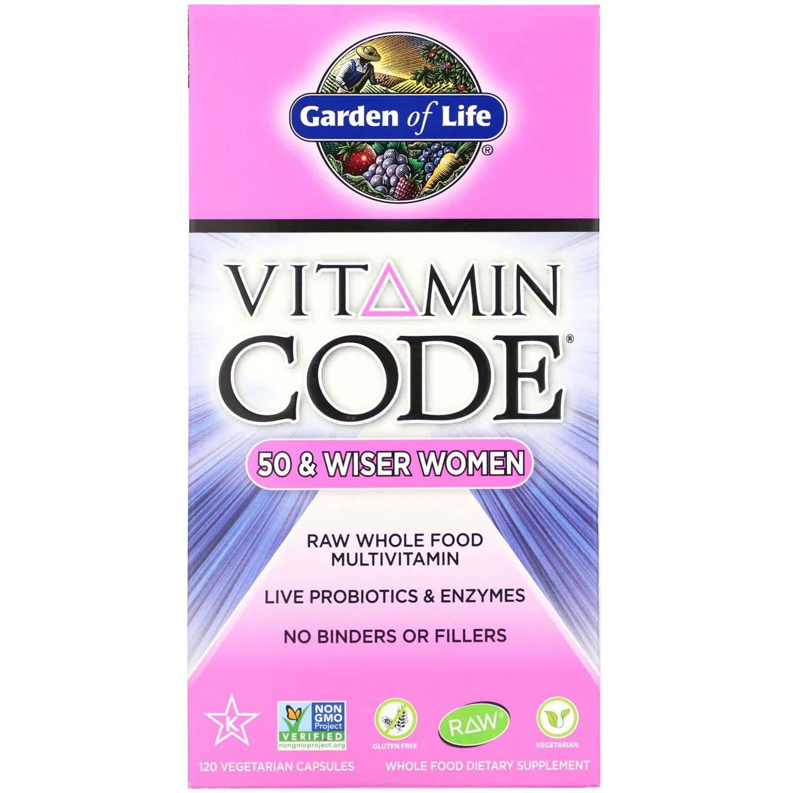 Garden of Life, Vitamin Code, Para mujeres de 50 y más sabias, Suplemento multivitamínico con alimentos integrales crudos RAW, 120 cápsulas vegetales