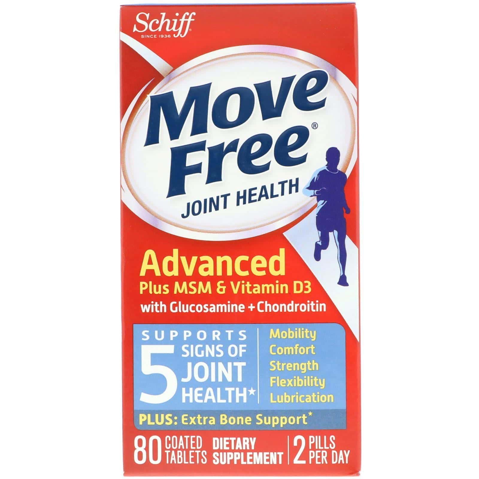 Schiff, Schiff, Movimiento Libre, comprimidos avanzados para la salud articular con Vitamina D3 y MSM, 80 comprimidosMove!!