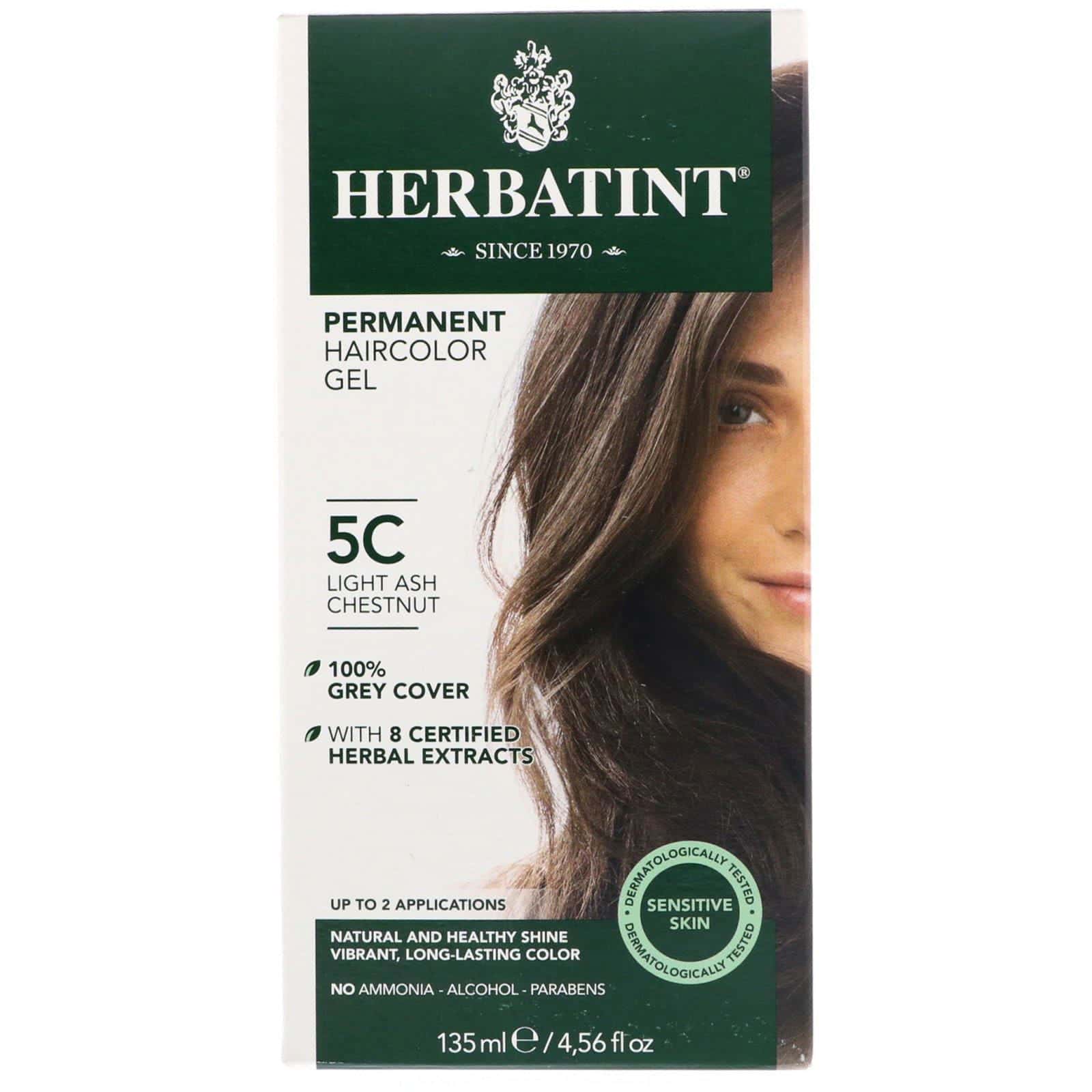 Herbatint, Tintura de hierbas permanente en gel para cabello, 5C Castaño Ceniza Claro, 4,5 fl oz (135 ml)