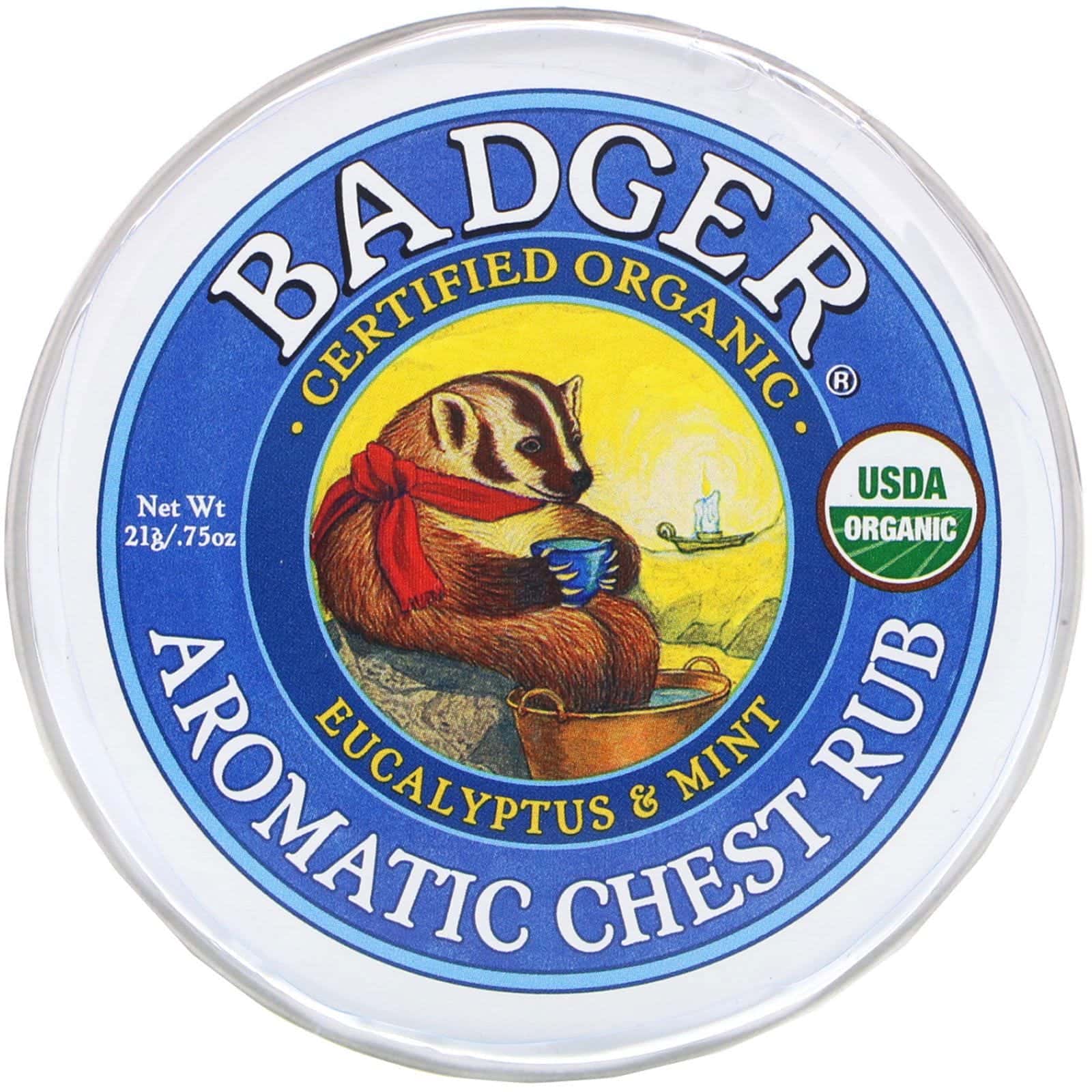 Badger Company, Ungüento orgánico con aroma para pecho, eucalipto y menta, .75 oz (21 g)