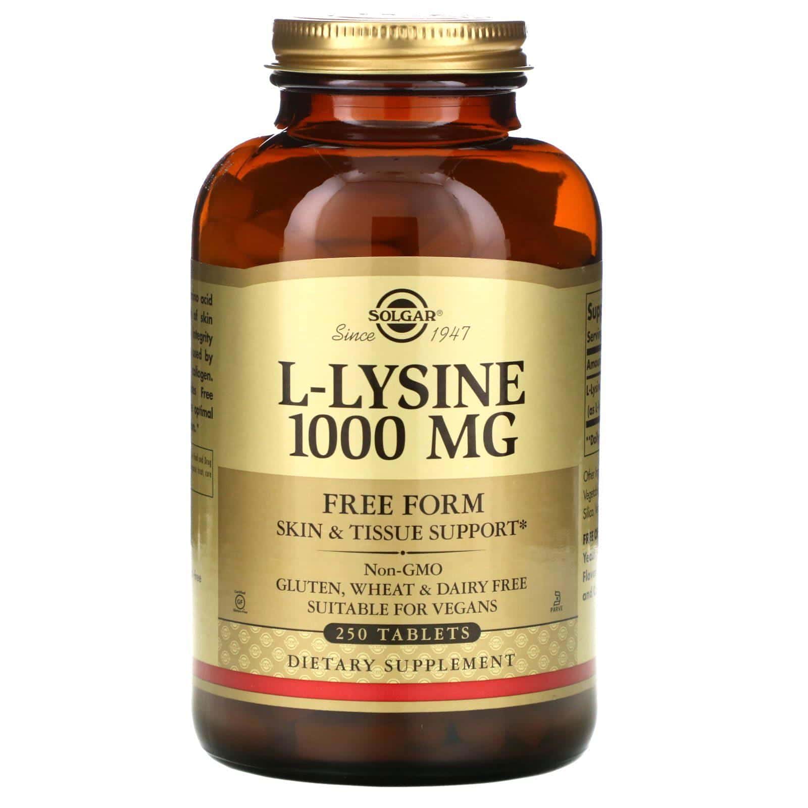 Solgar, L-Lisina, libre, 1000 mg, 250 pastillas