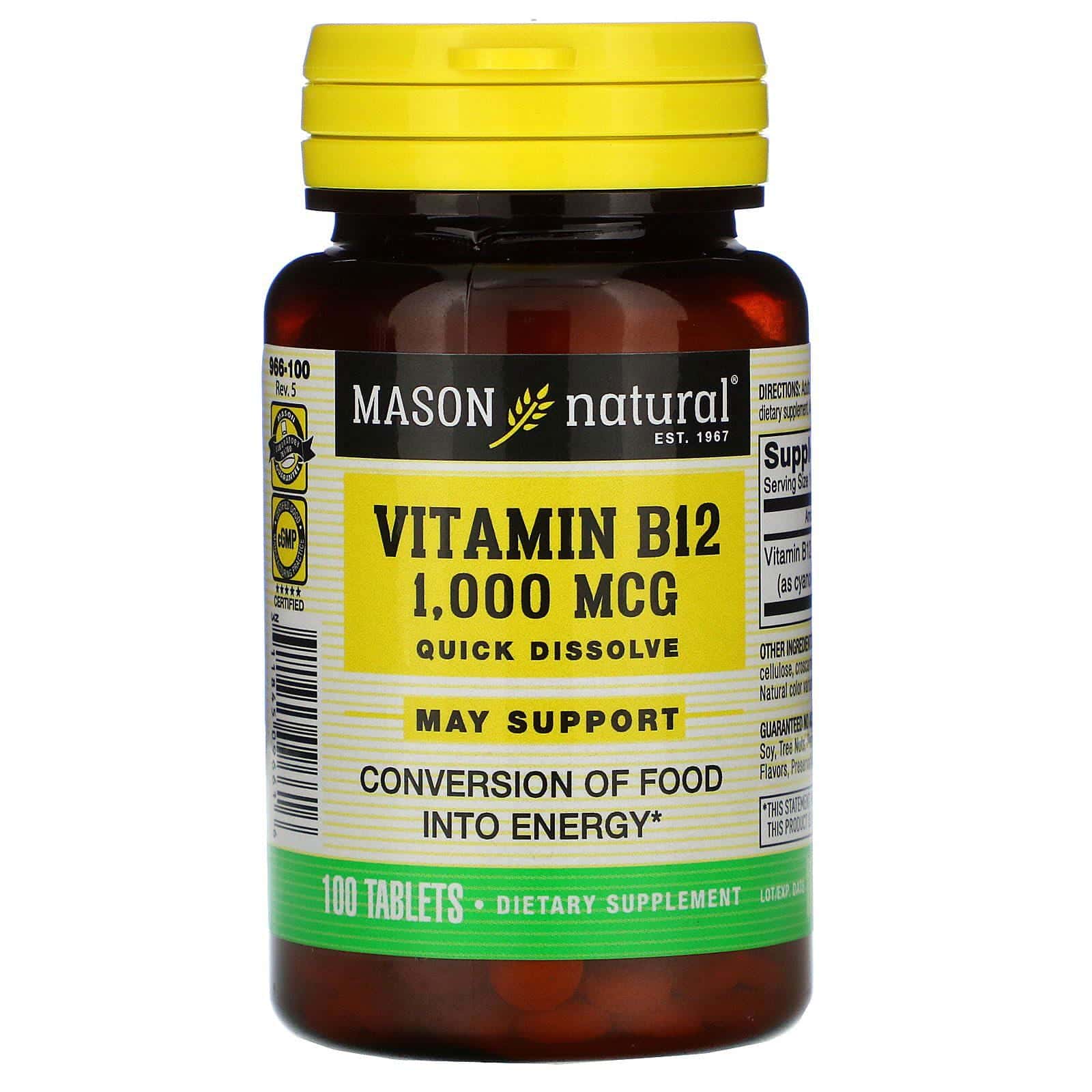Mason Natural, Vitamina B-12, 1000 mcg, 100 comprimidos