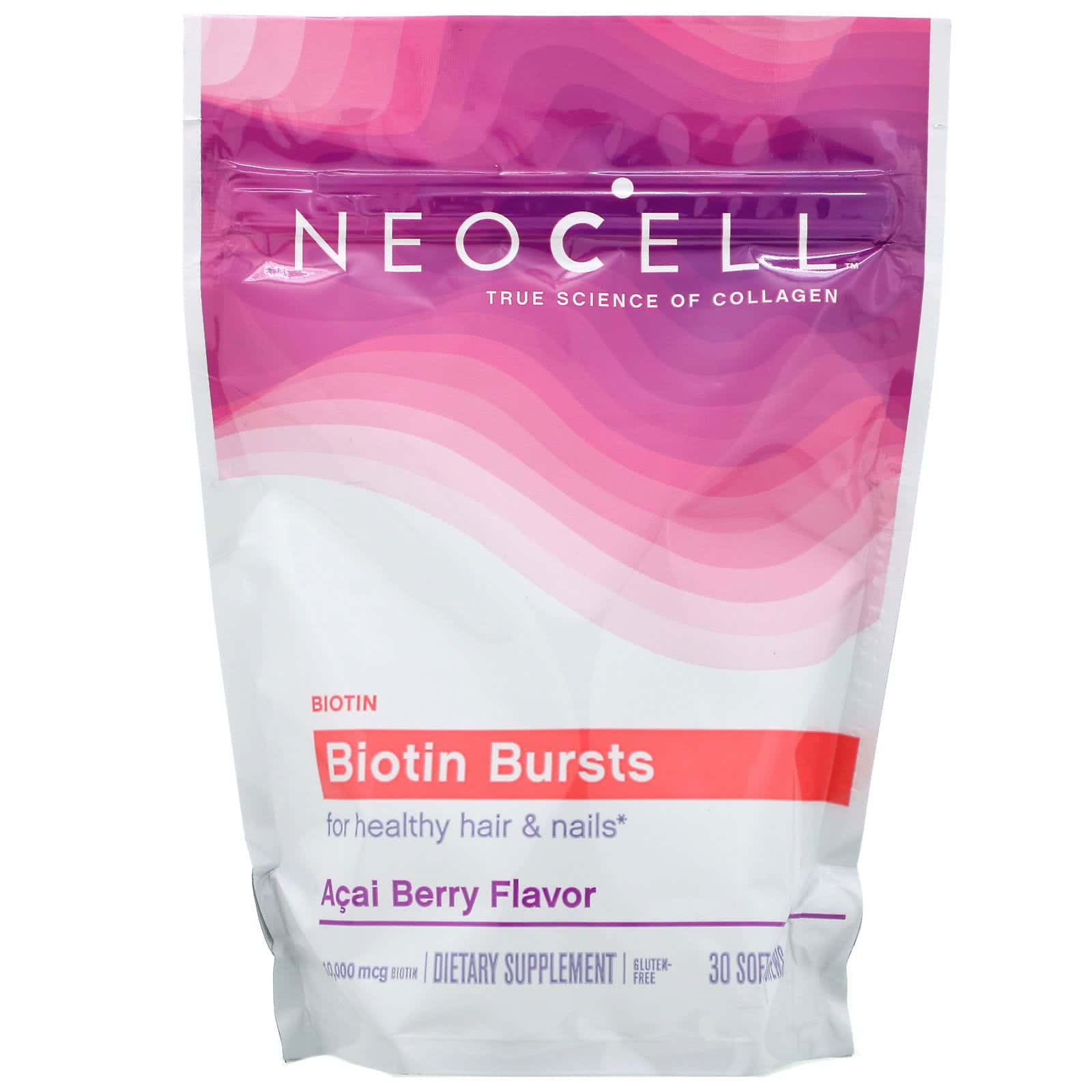 Neocell, Biotin Bursts, Acai Berry Flavor, 10,000 mcg , 30 Soft Chews