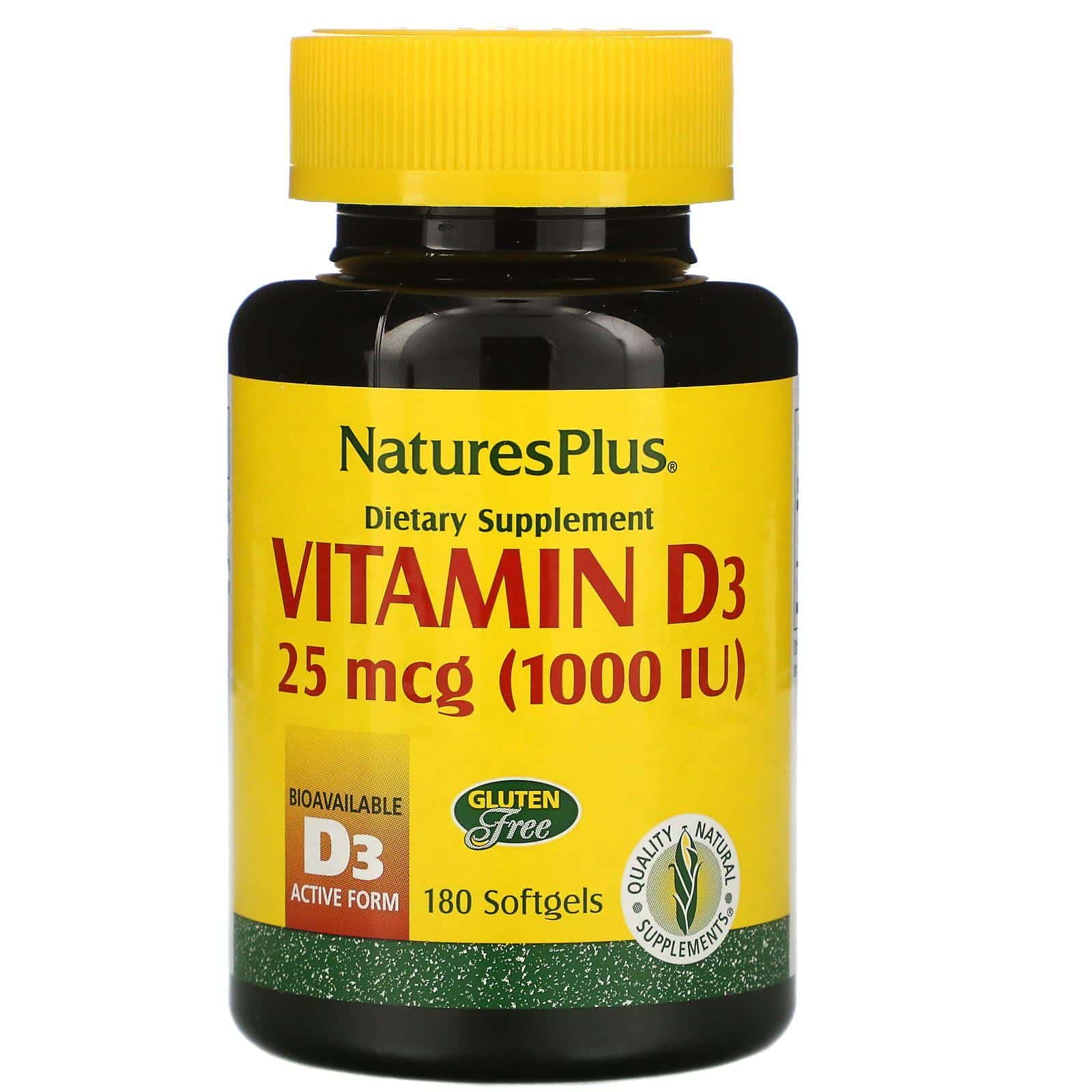 Nature's Plus, Vitamina D3, 25 mcg (1000 UI), 180 cápsulas blandas