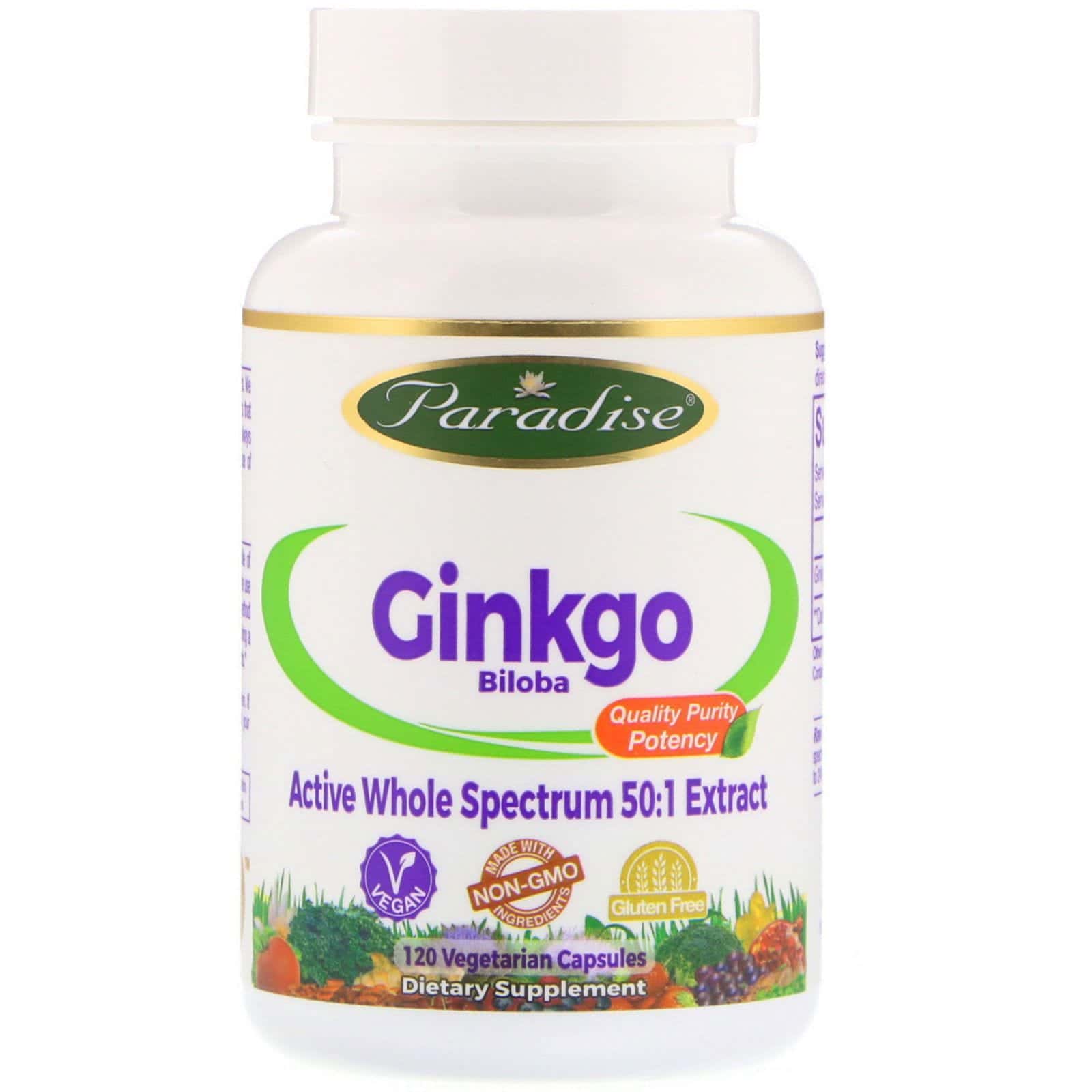 Paradise Herbs, Ginkgo Biloba, 120 cápsulas veganas