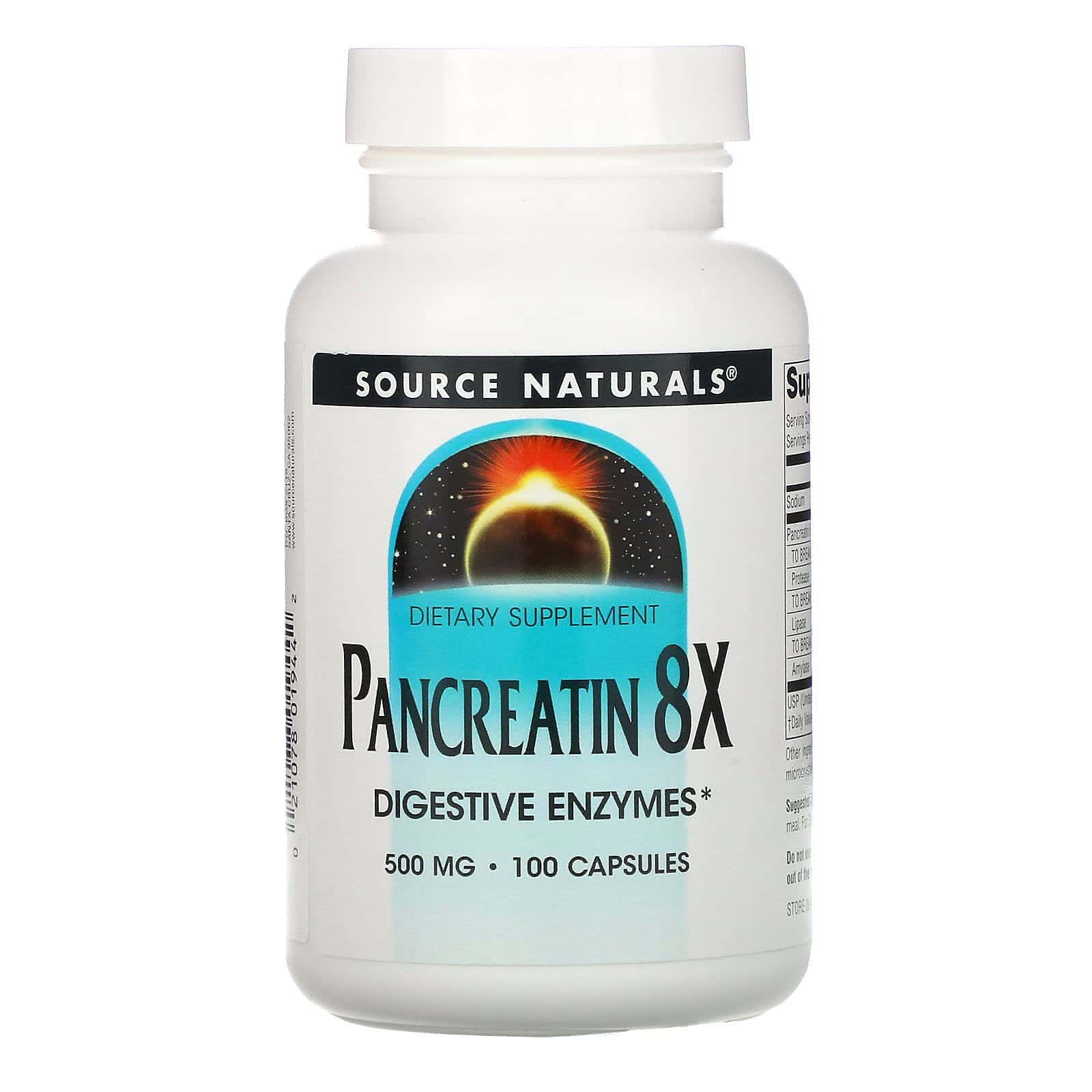Source Naturals, Pancreatin 8X, 500 mg, 100 cápsulas