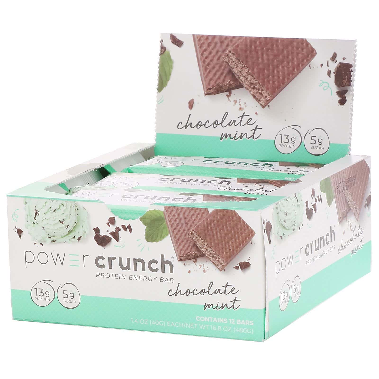 BNRG, Power Crunch, barra energética proteínica, Original, Chocolate Menta, 12 barras, 1,4 oz (40 g) cada una