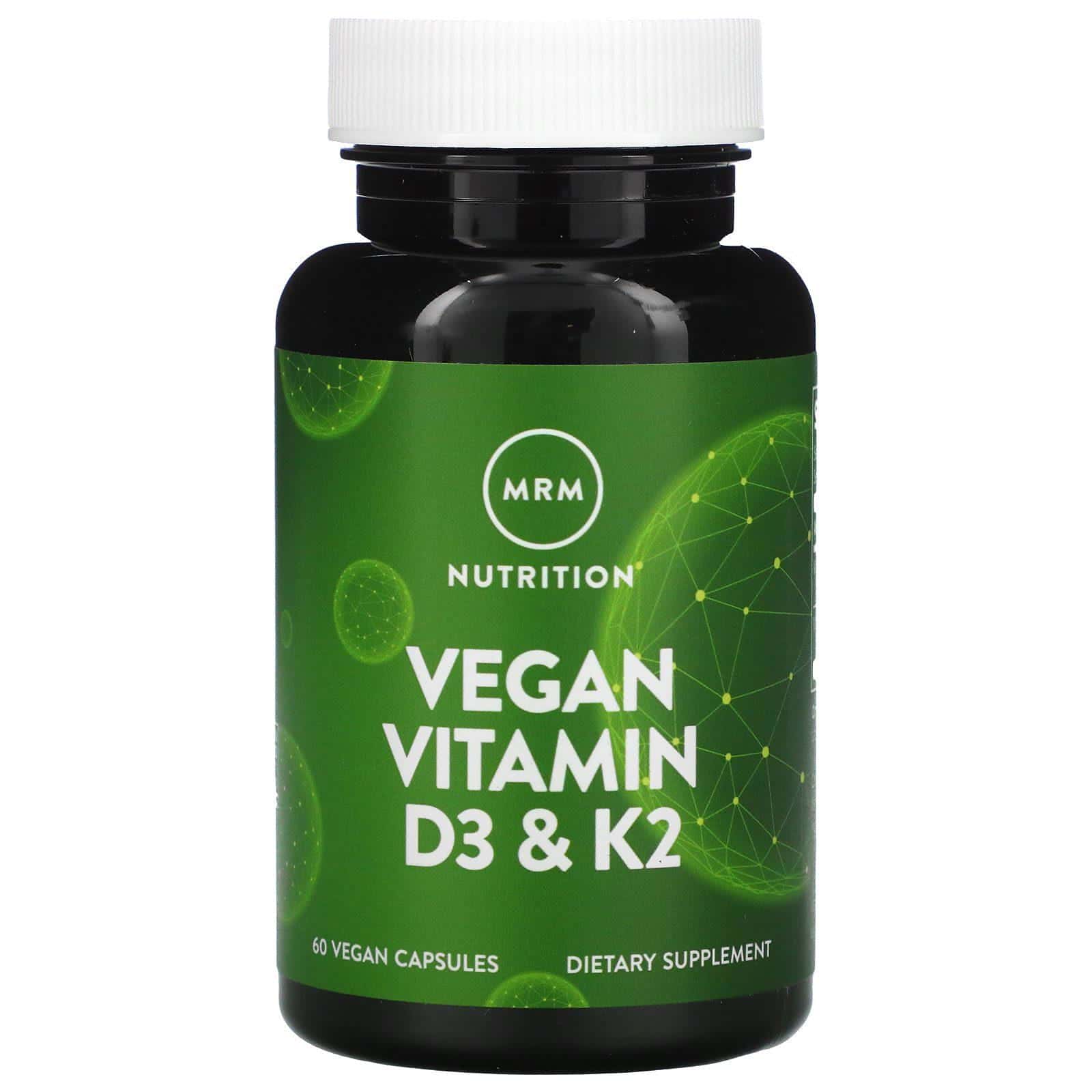 MRM, Vitaminas D3 y K2 aptas para veganos, 62,5 mcg (2500 UI), 60 cápsulas vegetales