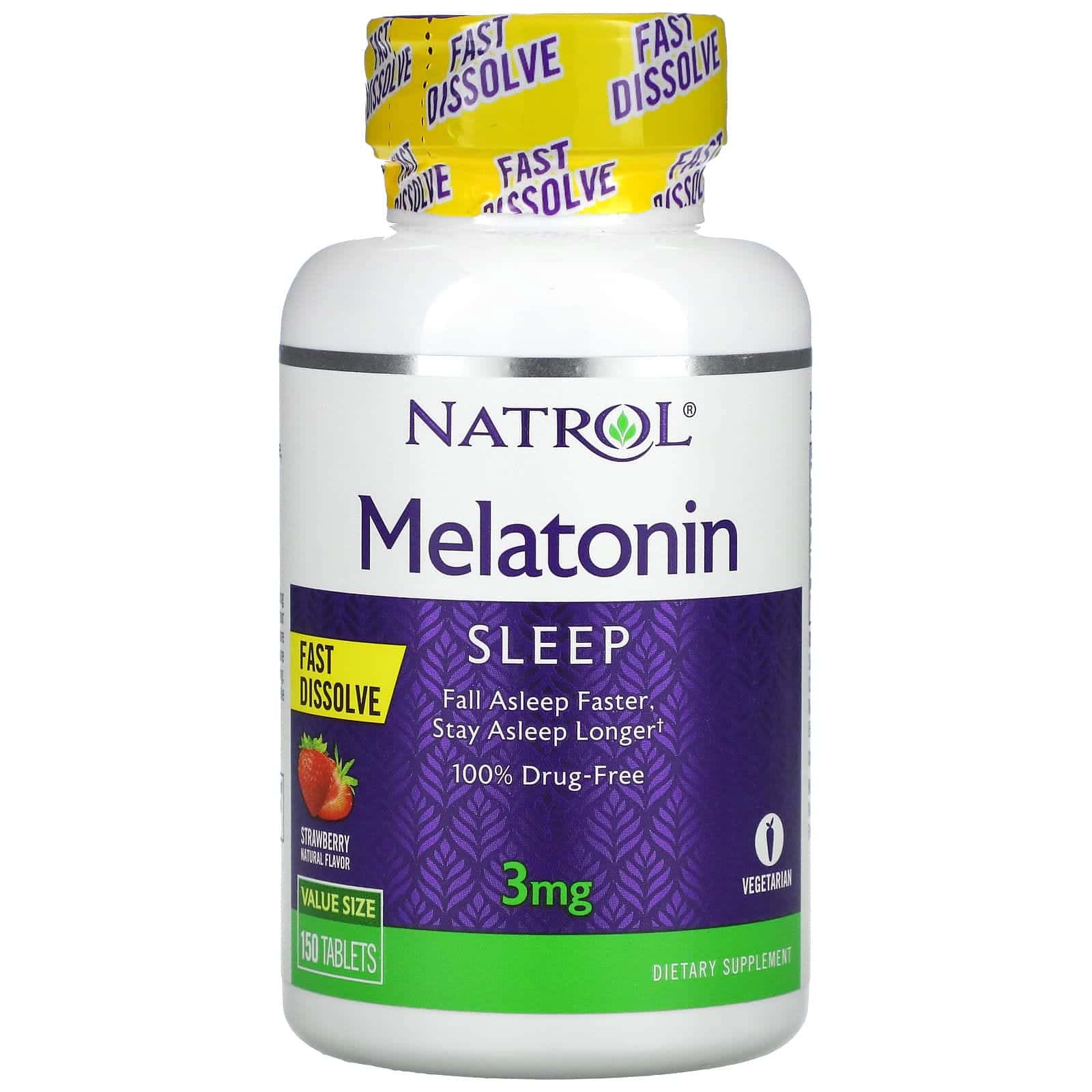 Natrol, Melatonina, Disolución rápida, Fresa, 3 mg, 150 comprimidos