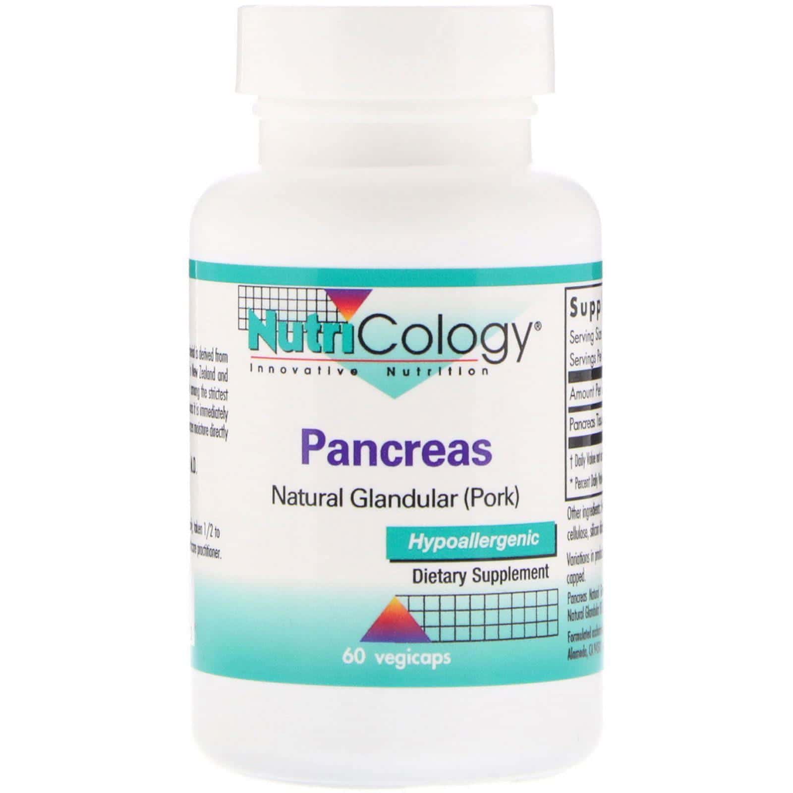 Nutricology, Páncreas, Glandular Natural (Cerdo), 60 cápsulas vegetales