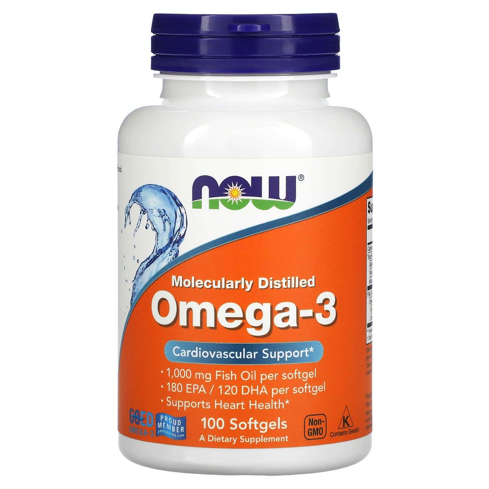 NOW Foods, Omega-3, 180 EPA/120 DHA, 100 cápsulas blandas
