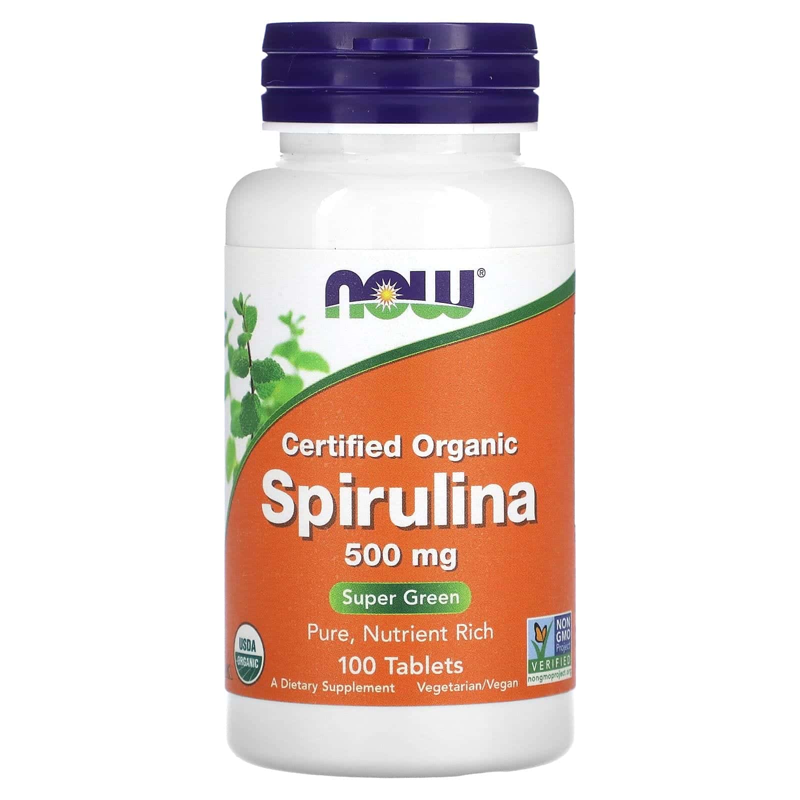 NOW Foods, Espirulina orgánica certificada, 500 mg, 100 comprimidos