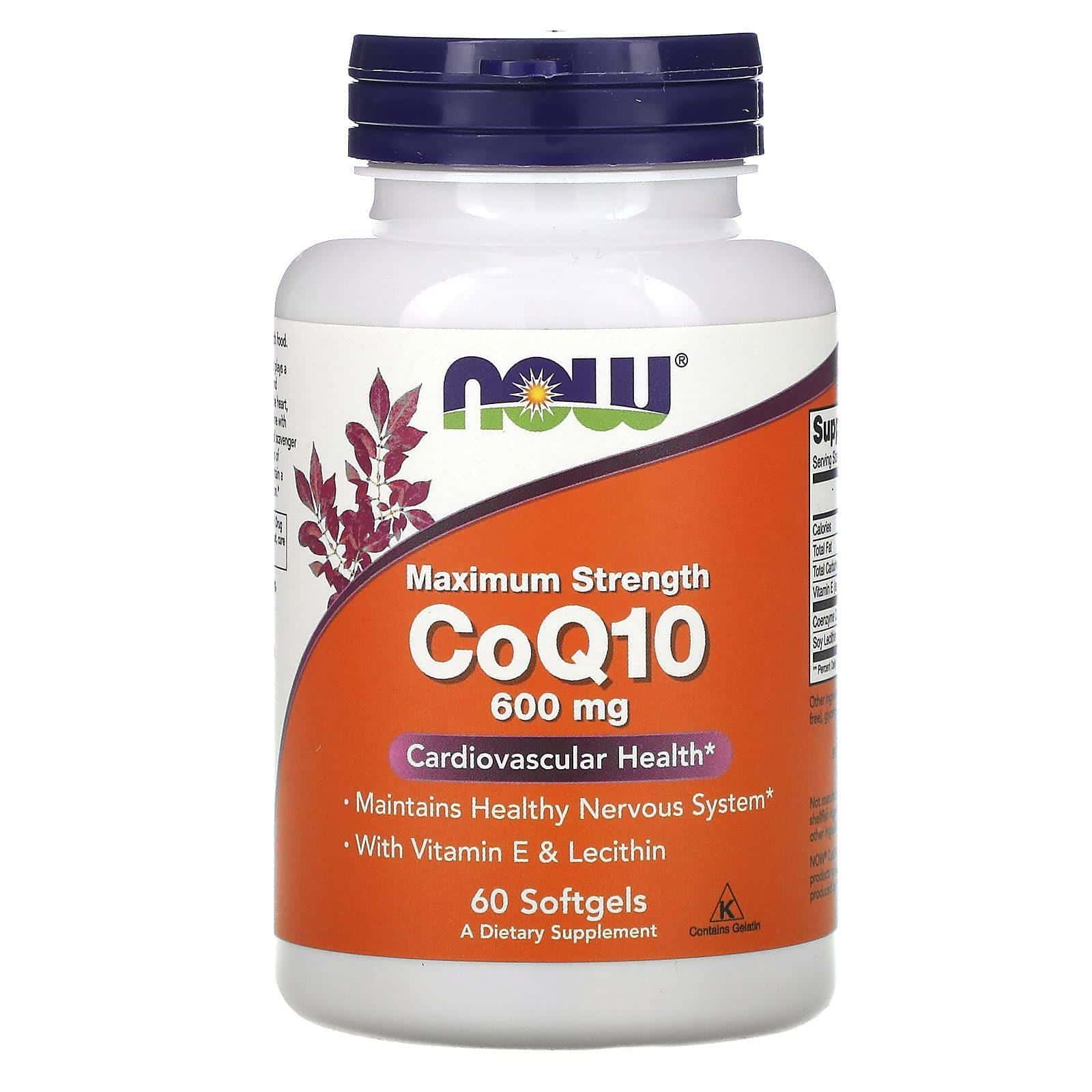 Now Foods, CoQ10 con vitamina E y lecitina, Concentración máxima, 600 mg, 60 cápsulas blandas