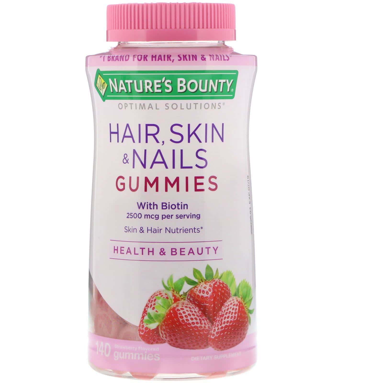 Nature's Bounty, Soluciones óptimas, Cabello, Piel y uñas, Sabor a fresa, 2500 mcg, 140 gomitas