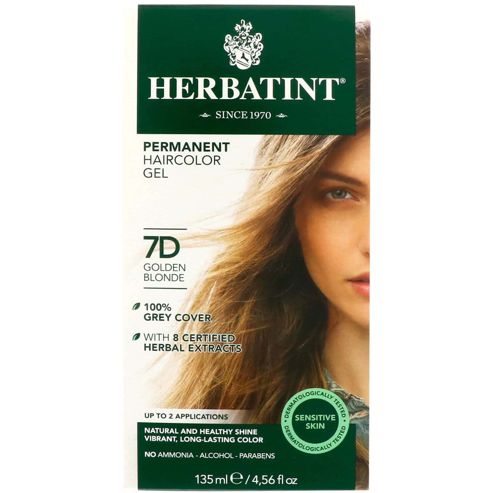 Herbatint, Gel de tinte permanente para cabello, 7D, rubio dorado, 4.56 fl. oz. (135 ml.)