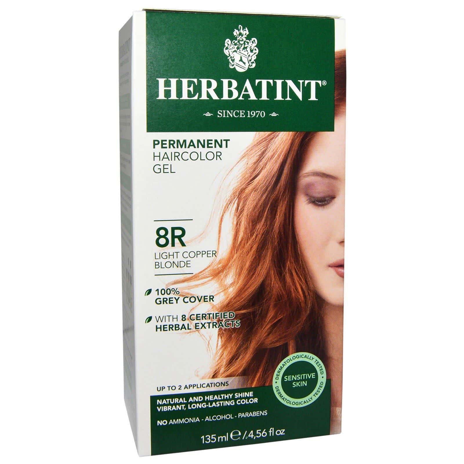 Herbatint, Tintura de hierbas permanente en gel para cabello, 8R, Rubio Cobrizo Claro, 4,56 fl oz, (135 ml)