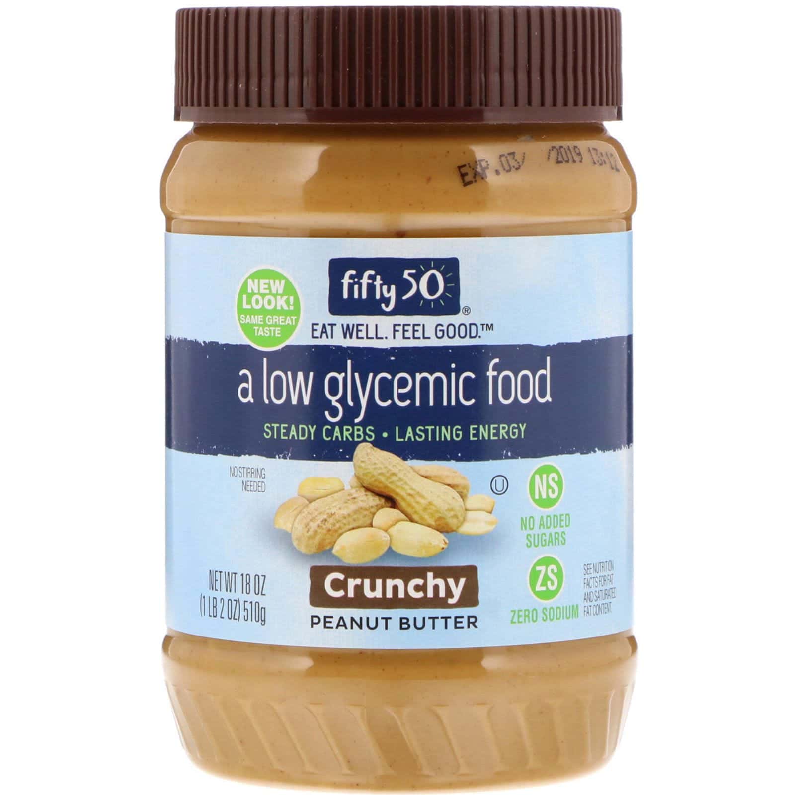 Fifty 50, Mantequilla de maní con bajo índice glucémico, crujiente, 18 oz (510 g)
