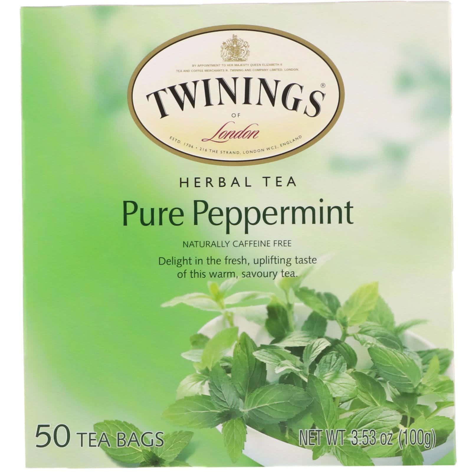 Twinings, Té de hierbas, Menta pura, sin cafeína, 50 saquitos de té, 100 g (3,53 oz)